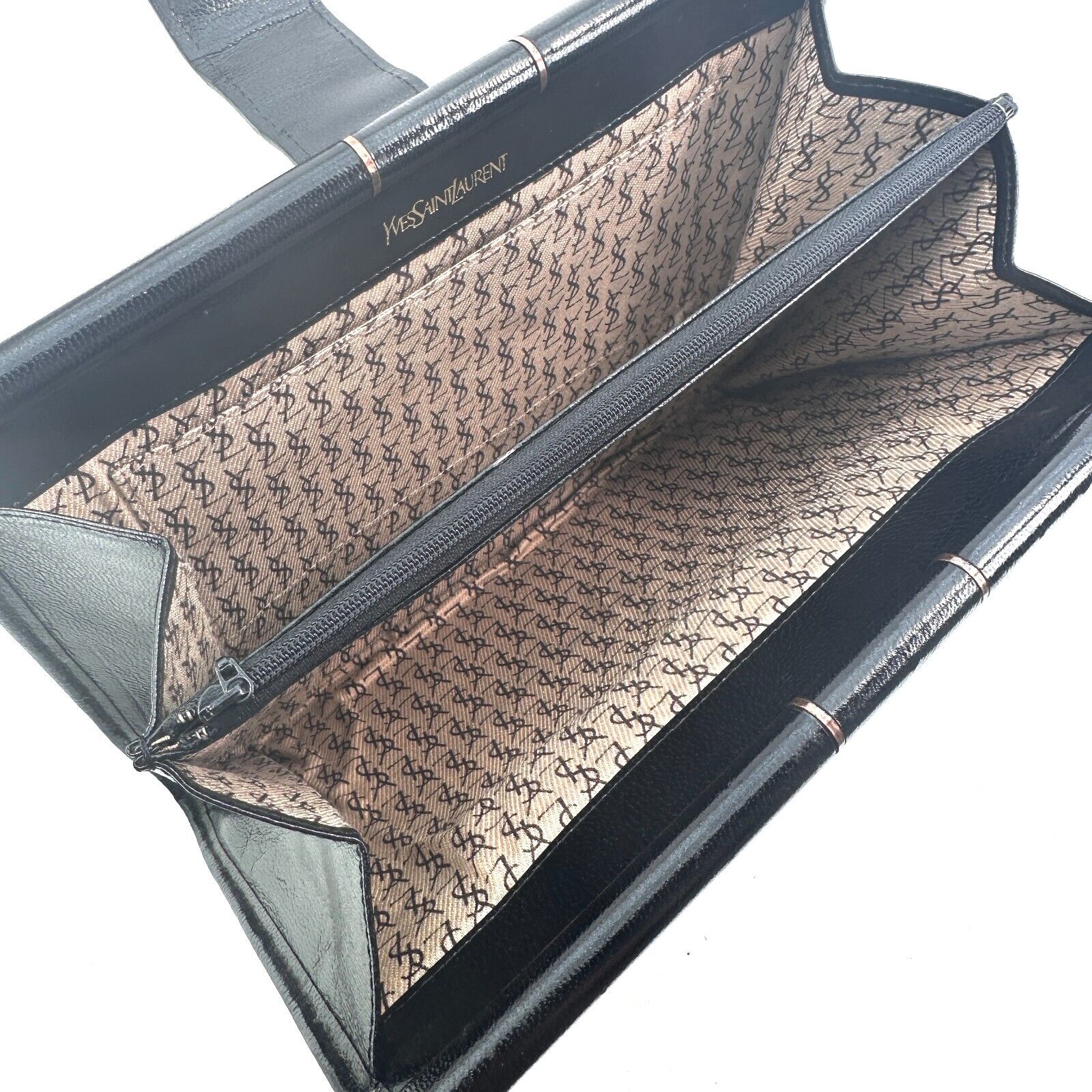 YVES SAINT LAURENT Vintage Clutch Hand Bag Leather Black