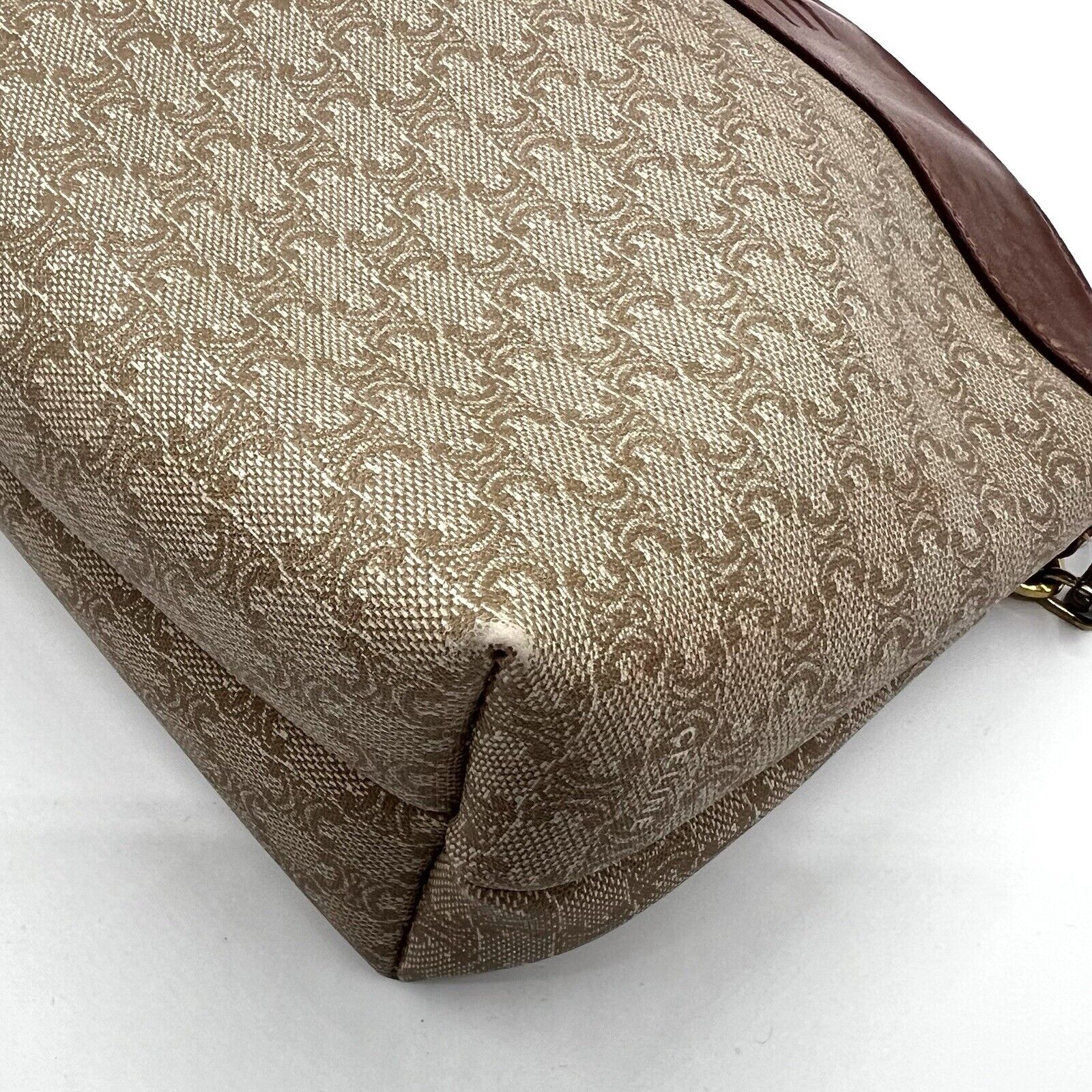 Celine Clutch Hand Bag Pouch Macadam PVC Leather Beige Brown