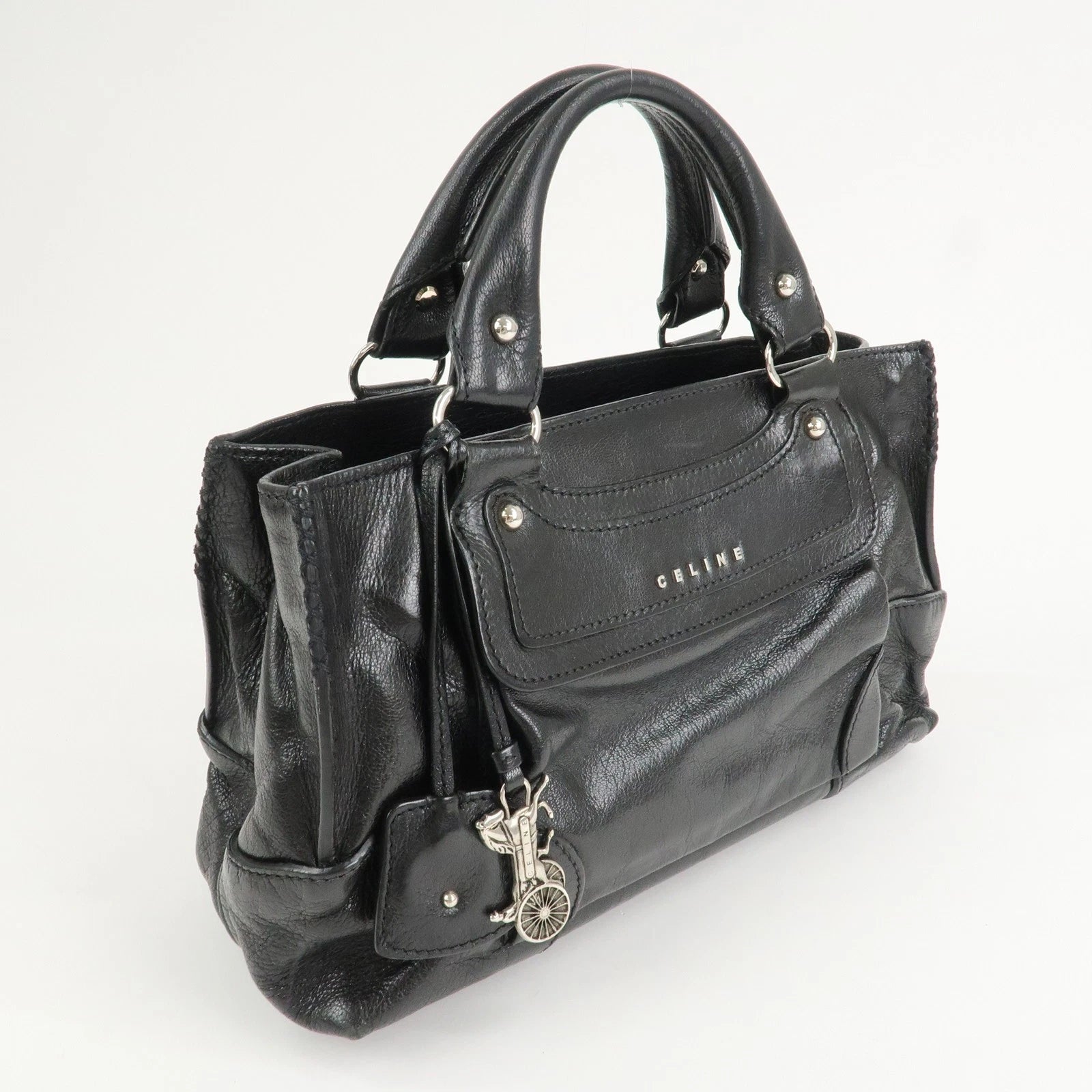 CELINE Boogie Bag Leather Hand Bag Tote Bag Black