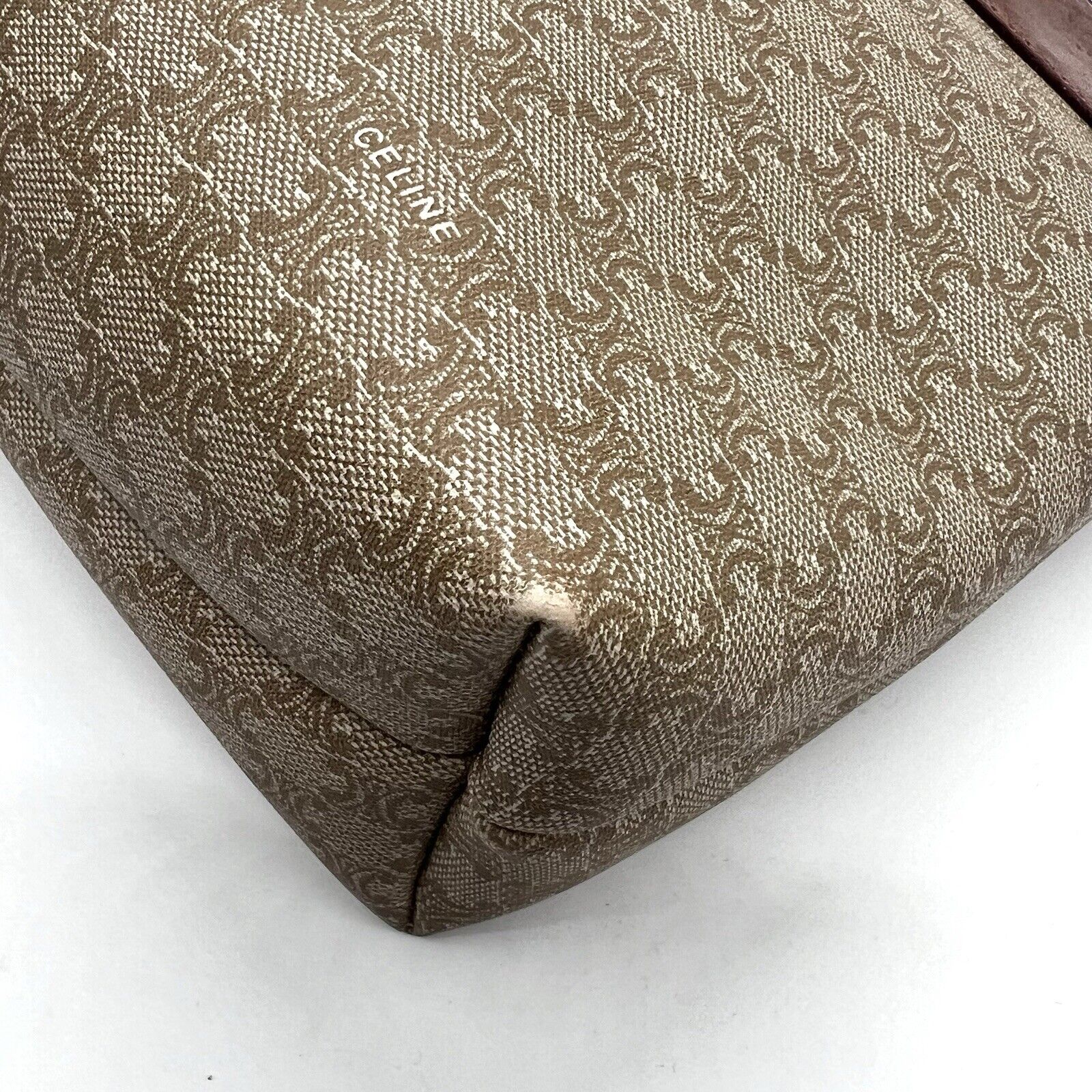 Celine Clutch Hand Bag Pouch Macadam PVC Leather Beige Brown