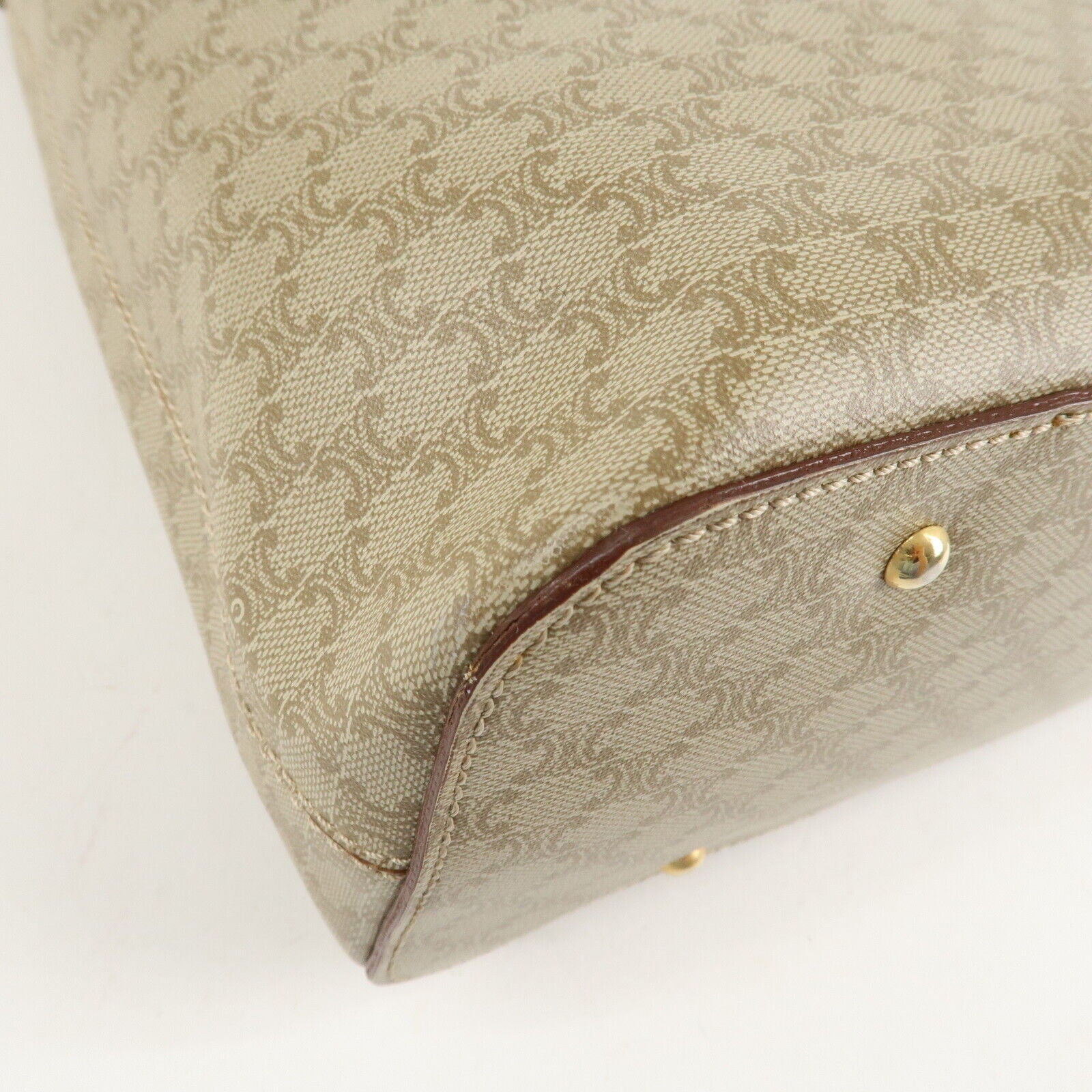 Celine Macadam PVC Leather Shoulder Bag Beige Brown Gold