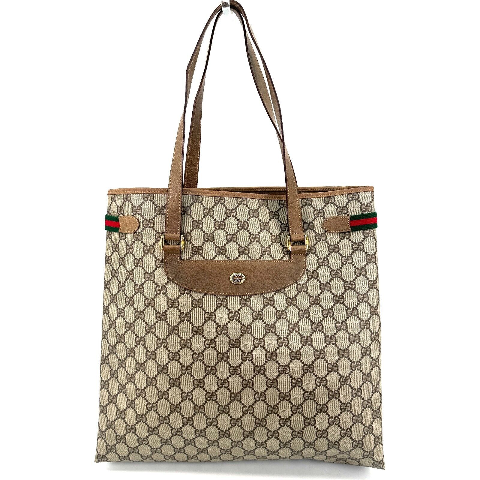 Gucci Sherry Line Shoulder Tote Bag GG PVC Leather Brown