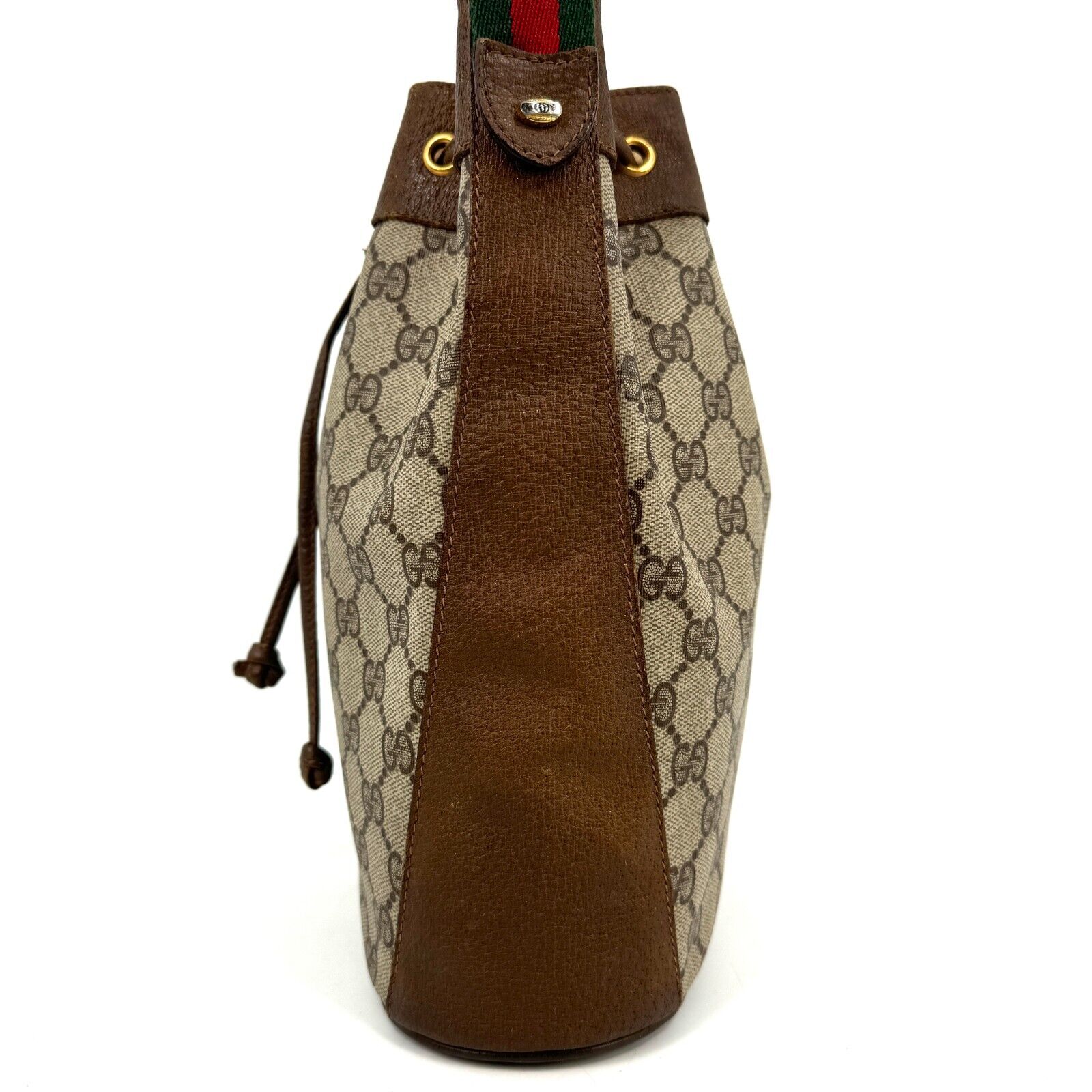 Gucci Vintage GG Sherry Line PVC Leather Drawstring Bucket Shoulder Bag