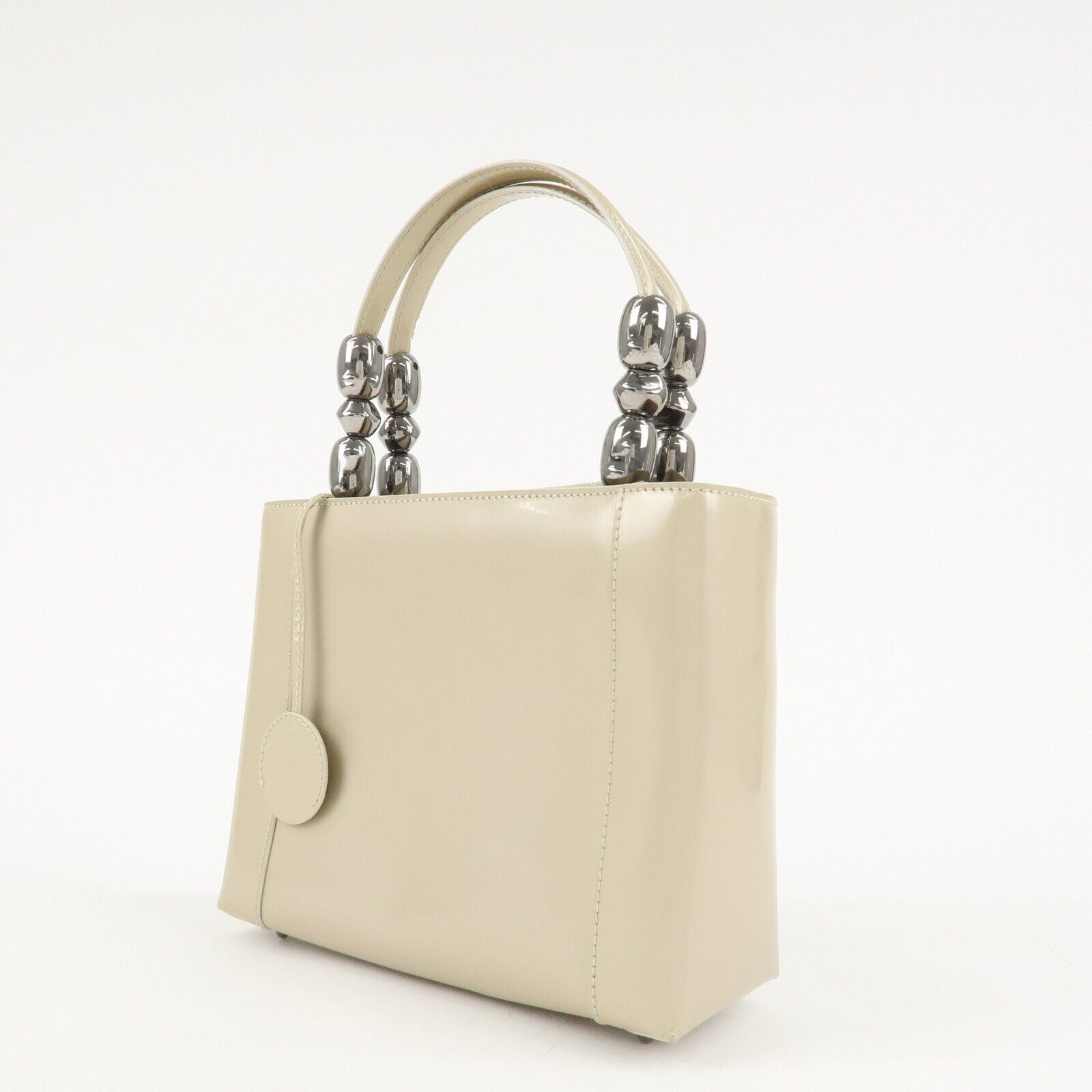 Christian Dior Maris Pearl Patent Leather Tote Bag Beige