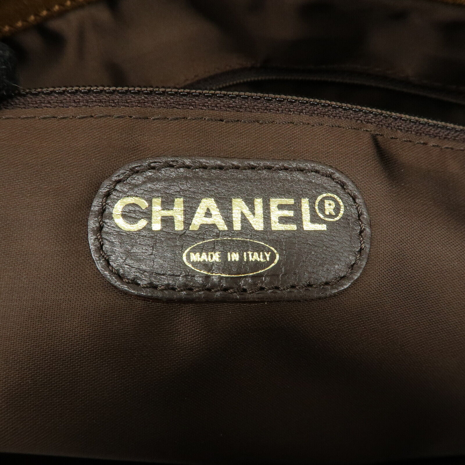 Chanel Logo Suede Tote Shoulder Bag - Brown