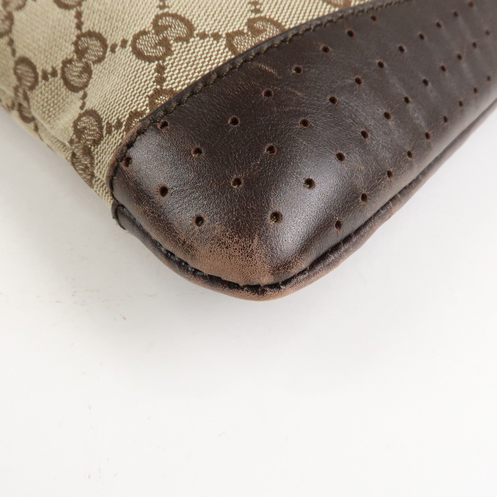 Gucci GG Canvas Leather Shoulder Bag Crossbody Brown