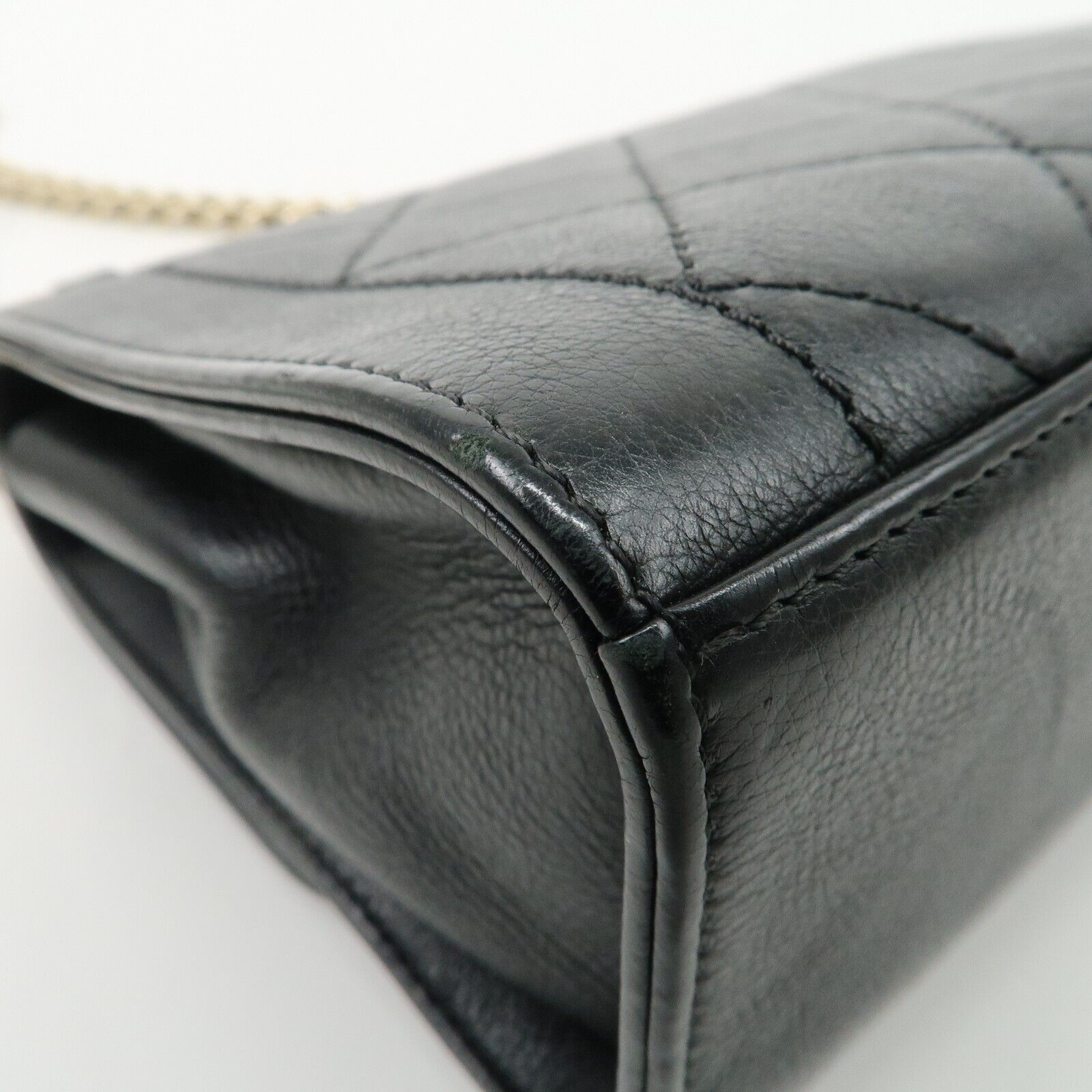 Chanel Logo Leather 2WAY Shoulder Bag Black & Gold Hardware