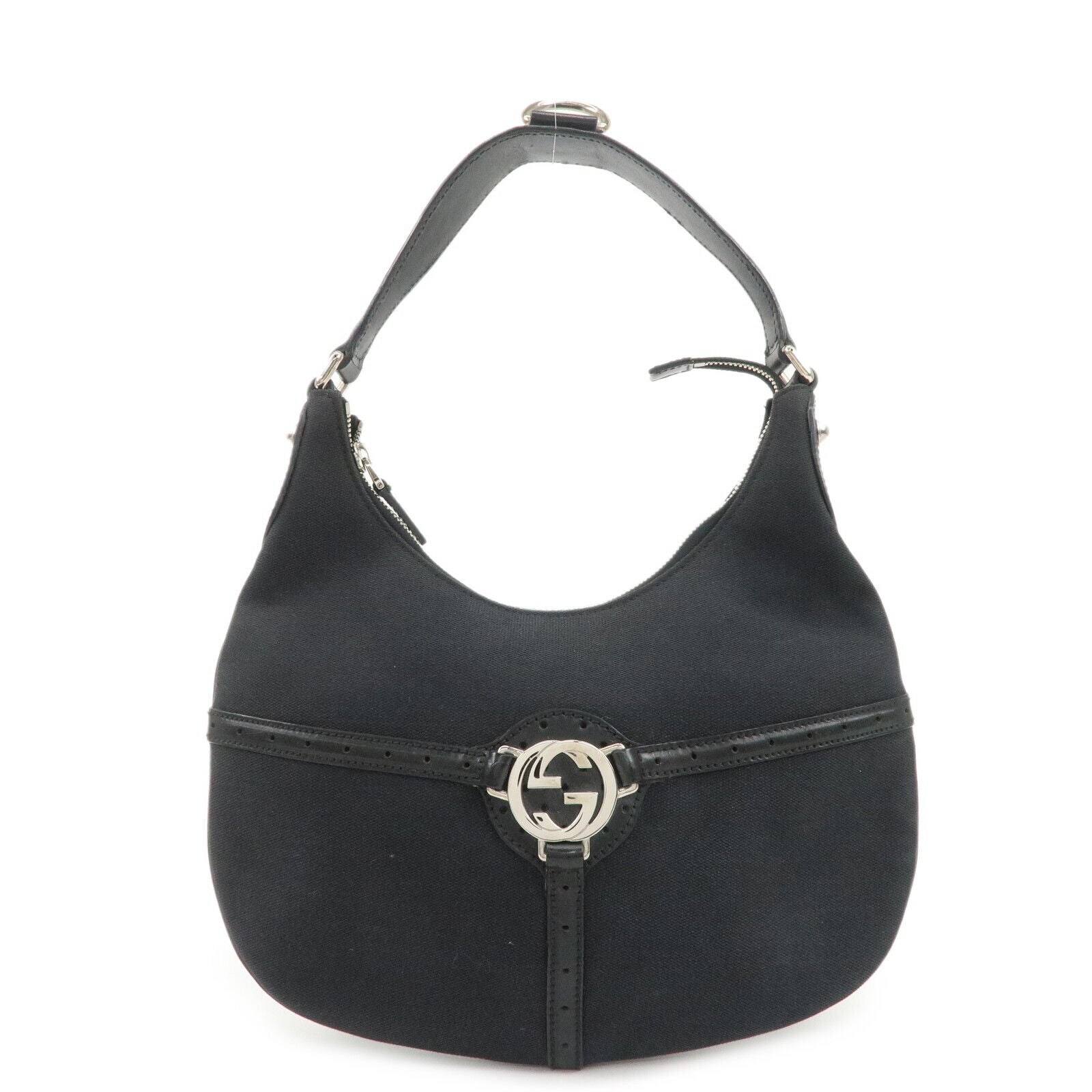 Gucci Interlocking G Canvas Leather One Shoulder Black Bag