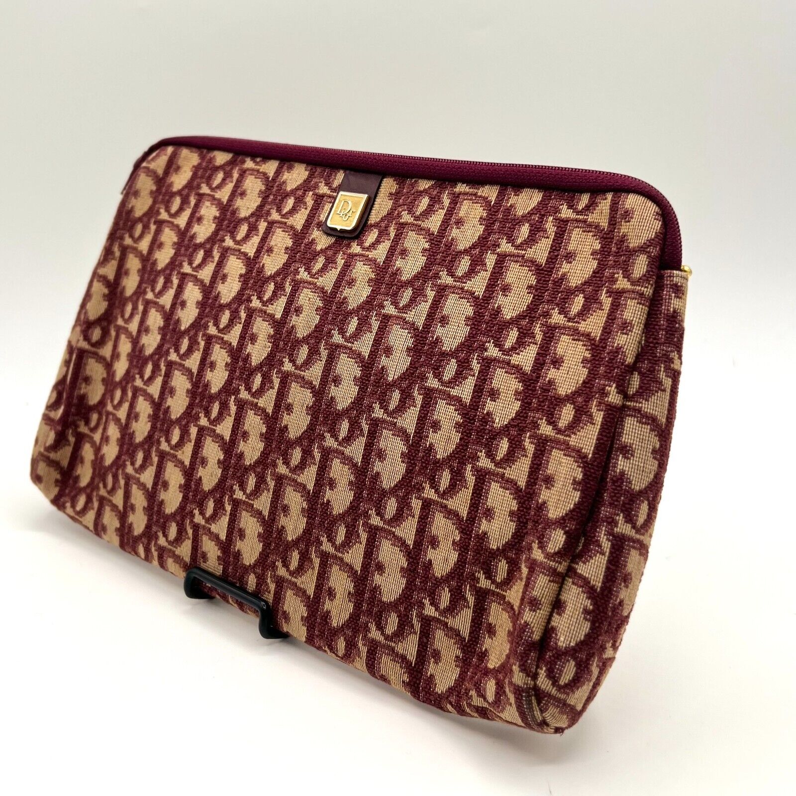 Christian Dior Trotter Clutch Bag Pouch Canvas Bordeaux
