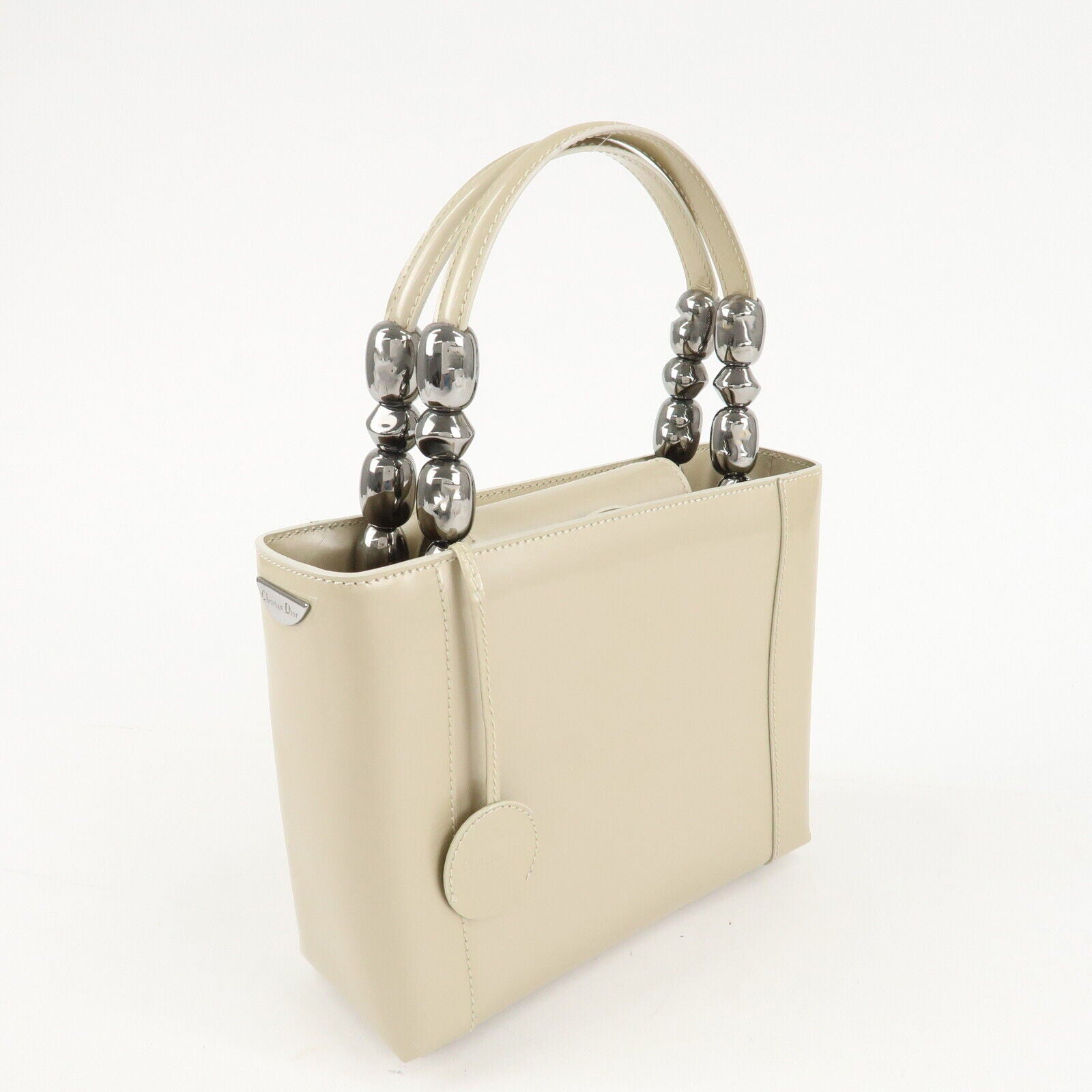 Christian Dior Maris Pearl Patent Leather Tote Bag Beige