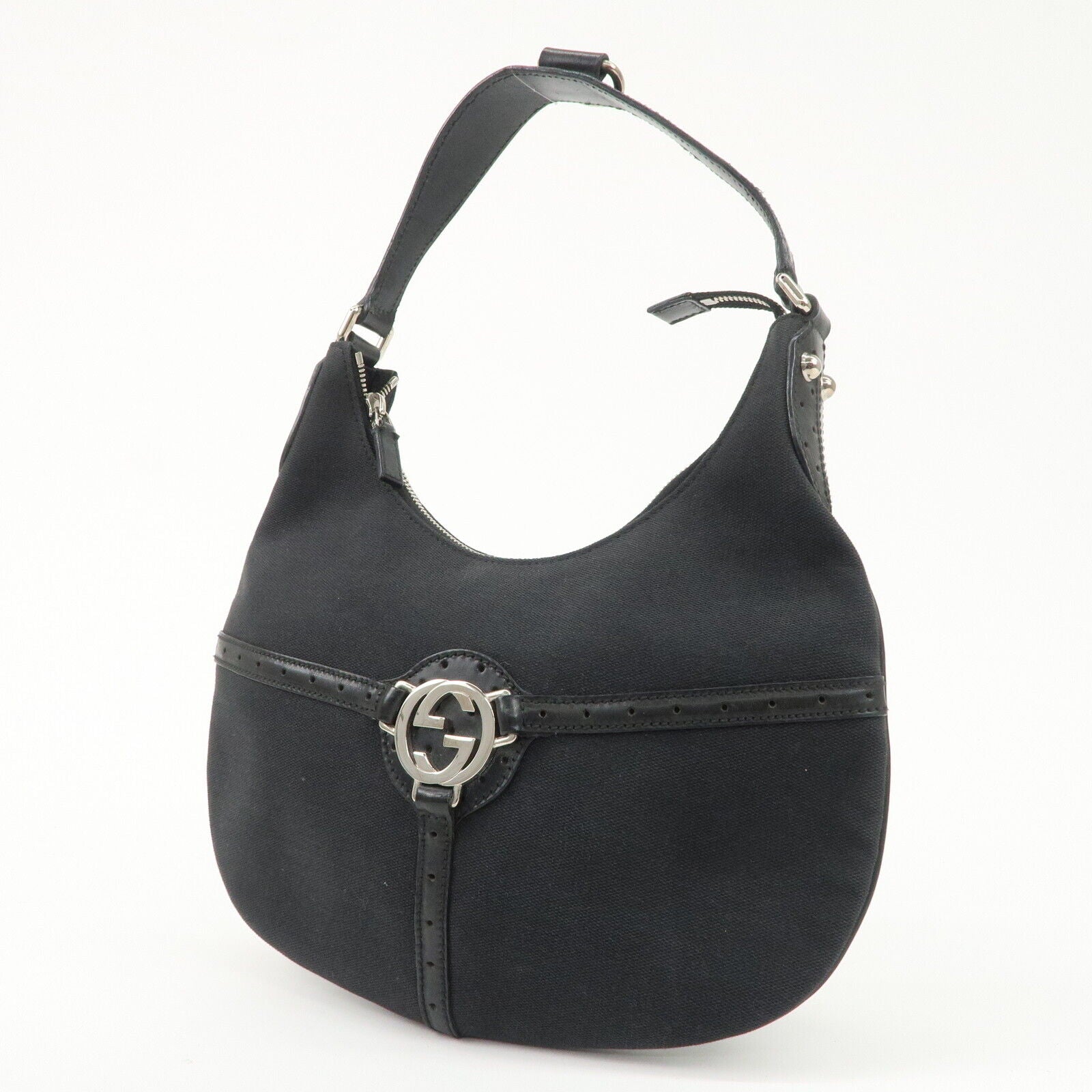 Gucci Interlocking G Canvas Leather One Shoulder Black Bag