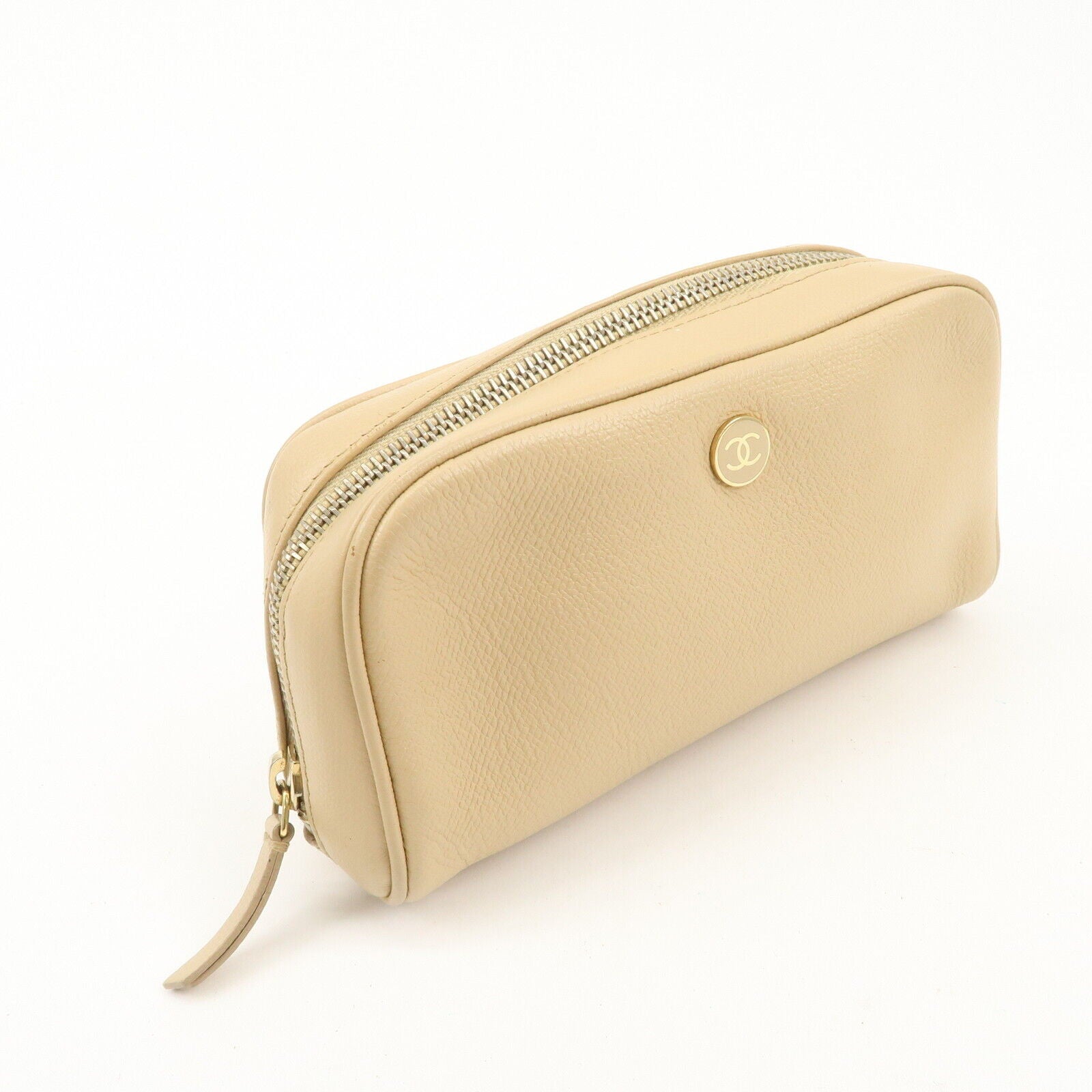 Chanel Leather Cosmetic Pouch - Beige & Gold