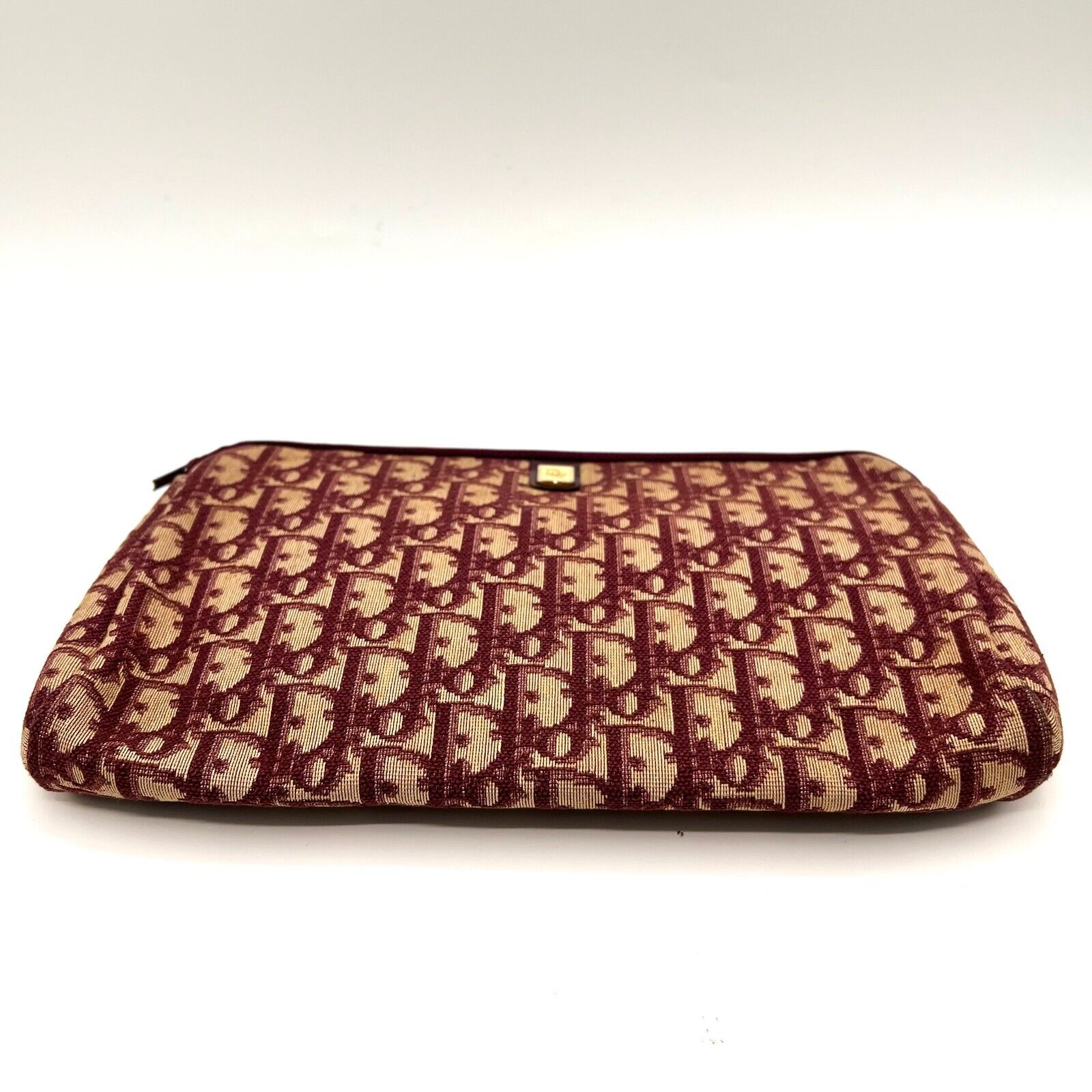 Christian Dior Trotter Clutch Bag Pouch Canvas Bordeaux