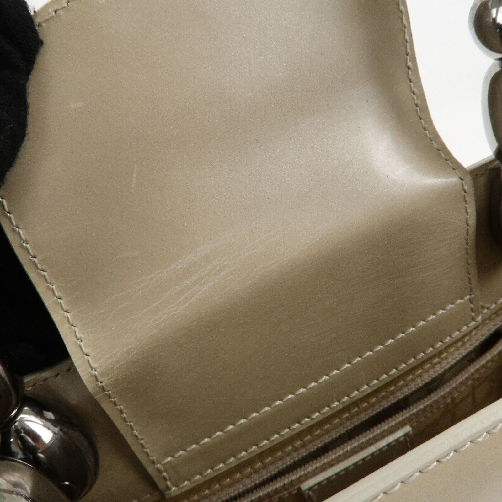 Christian Dior Maris Pearl Patent Leather Tote Bag Beige