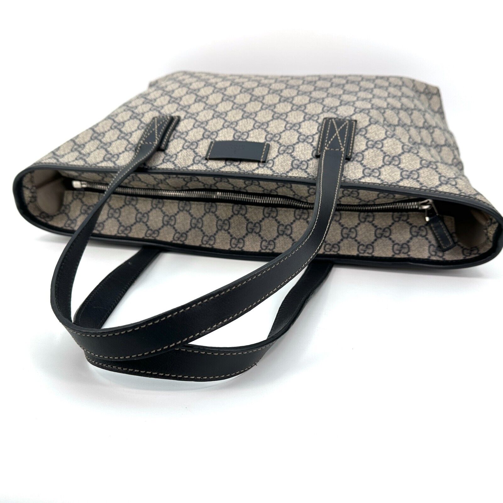 Gucci GG PVC Leather Supreme Tote Shoulder Bag Purse Navy