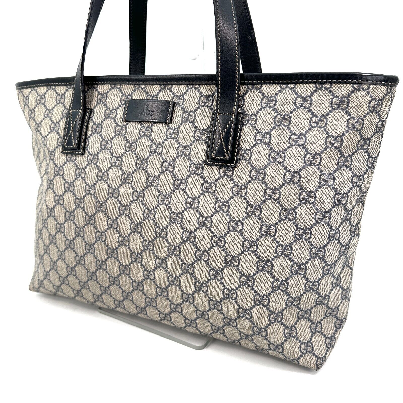 Gucci GG PVC Leather Supreme Tote Shoulder Bag Purse Navy