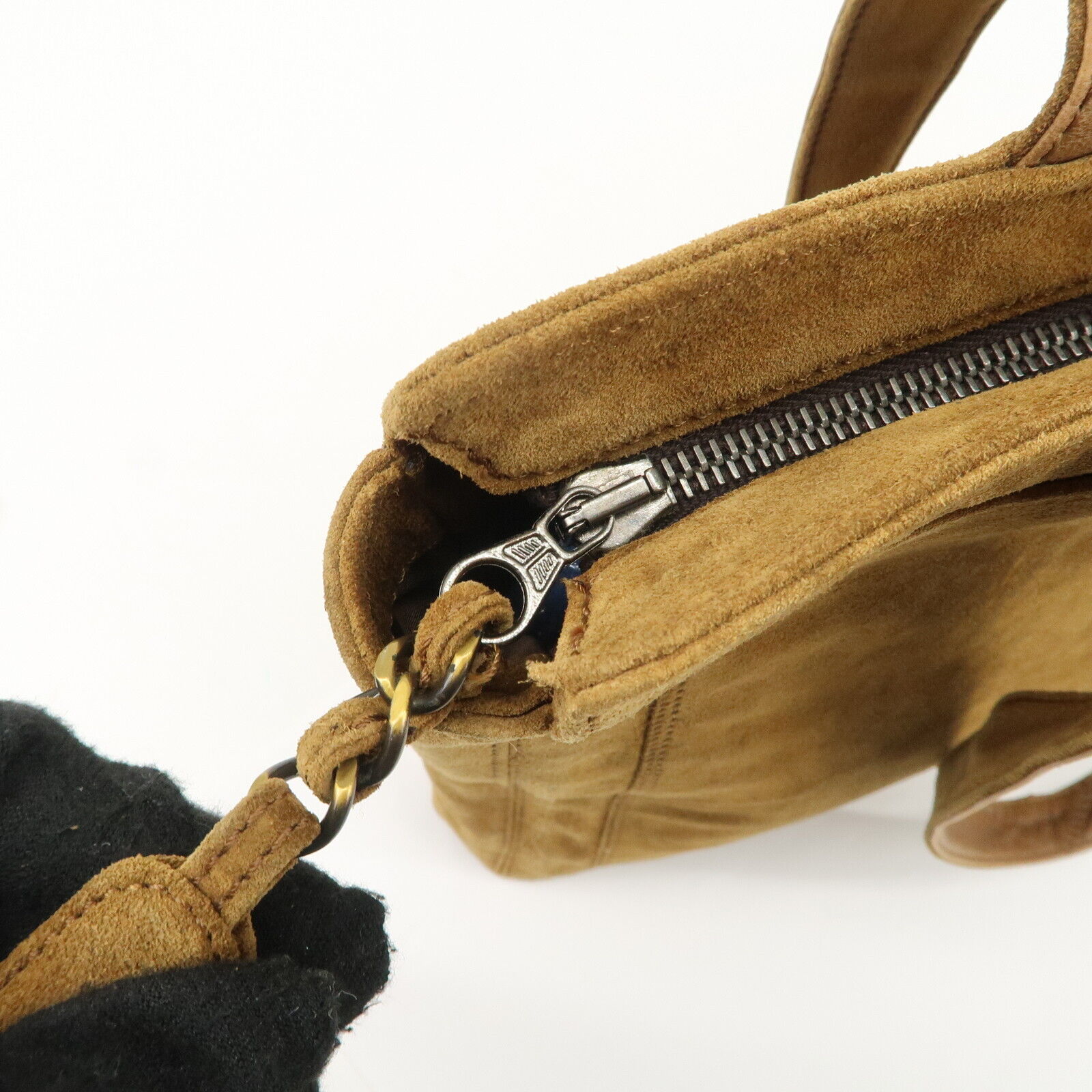 Chanel Logo Suede Tote Shoulder Bag - Brown