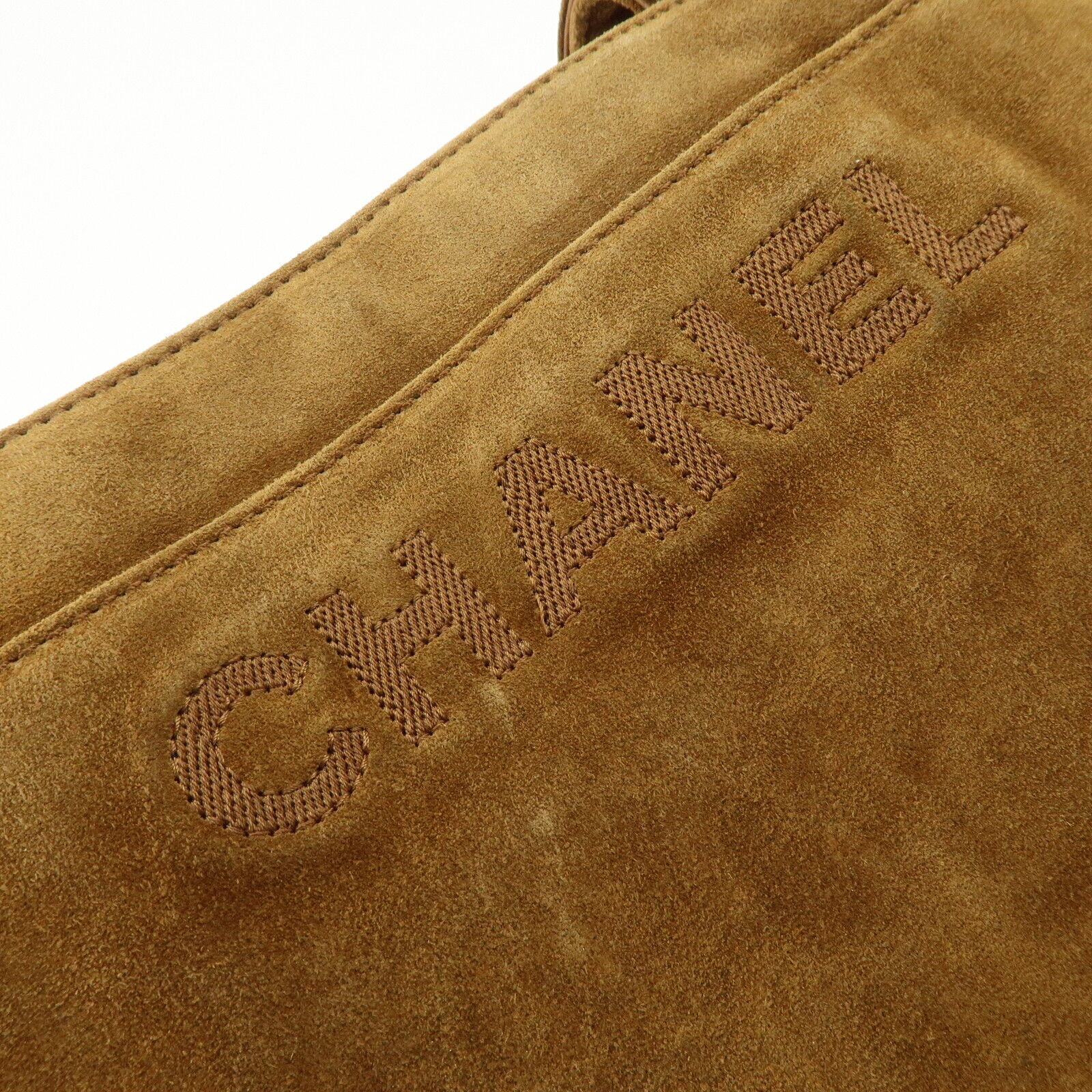 Chanel Logo Suede Tote Shoulder Bag - Brown