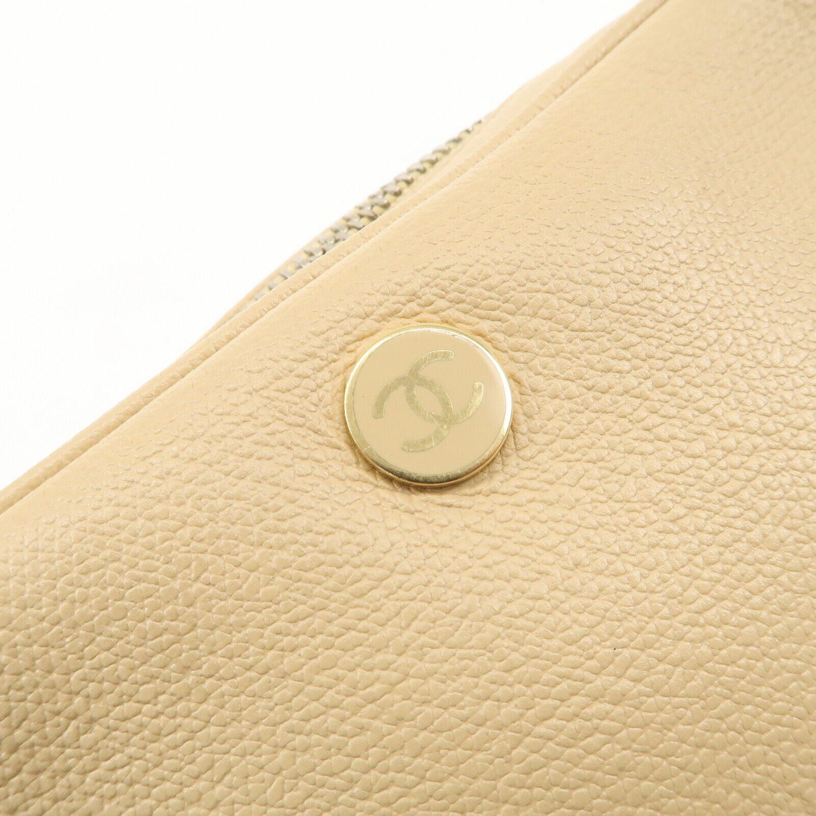 Chanel Leather Cosmetic Pouch - Beige & Gold