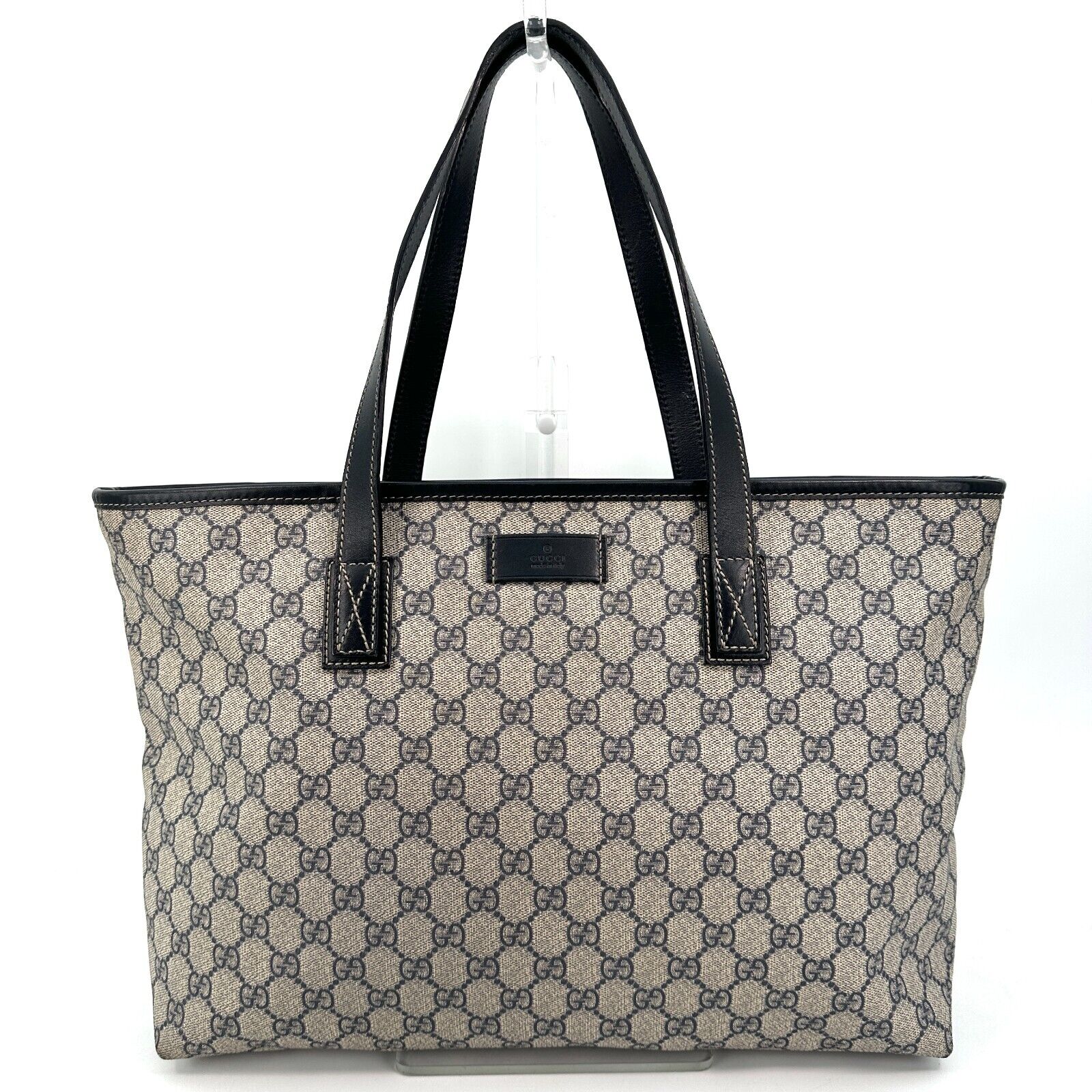 Gucci GG PVC Leather Supreme Tote Shoulder Bag Purse Navy