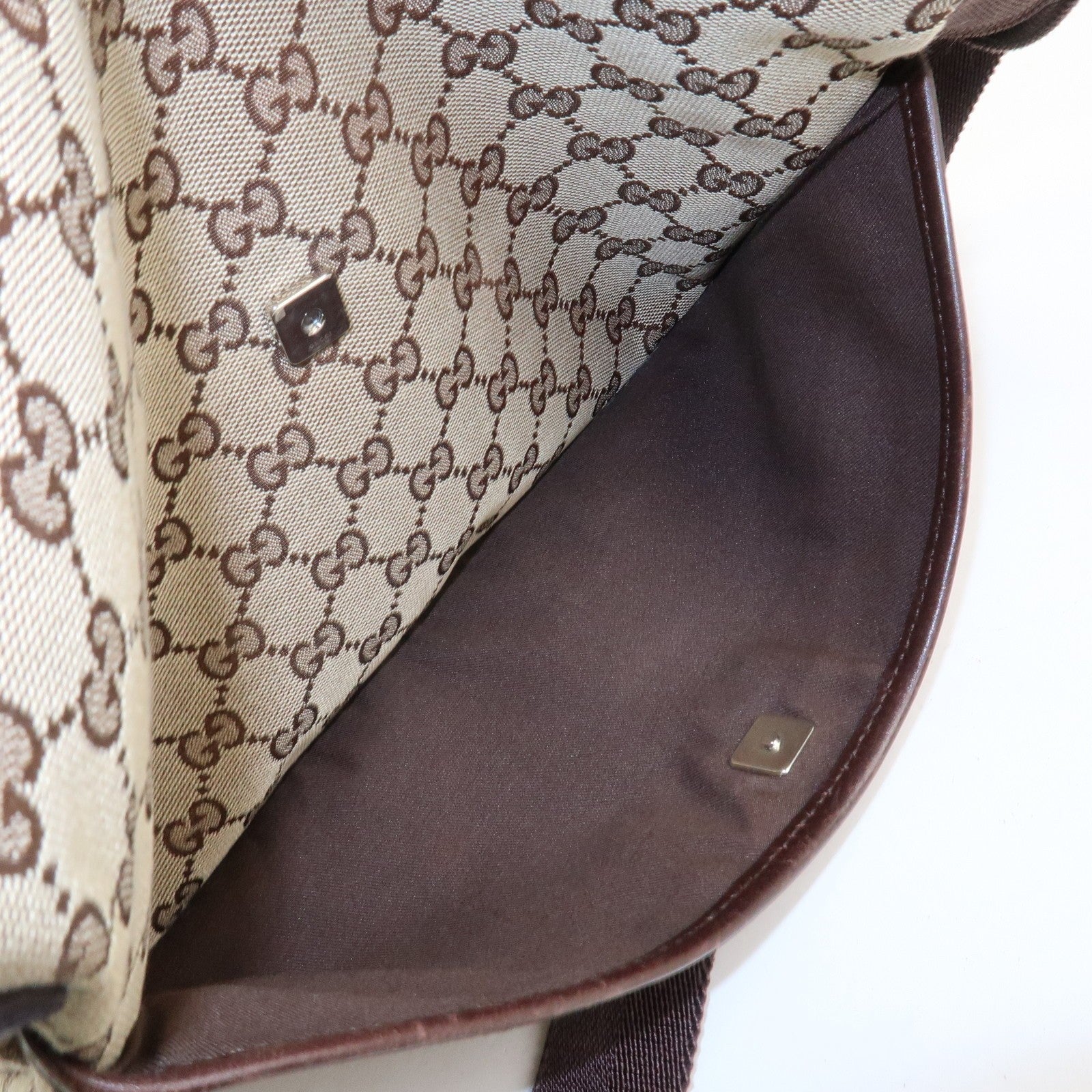 Gucci GG Canvas Leather Shoulder Bag Crossbody Brown