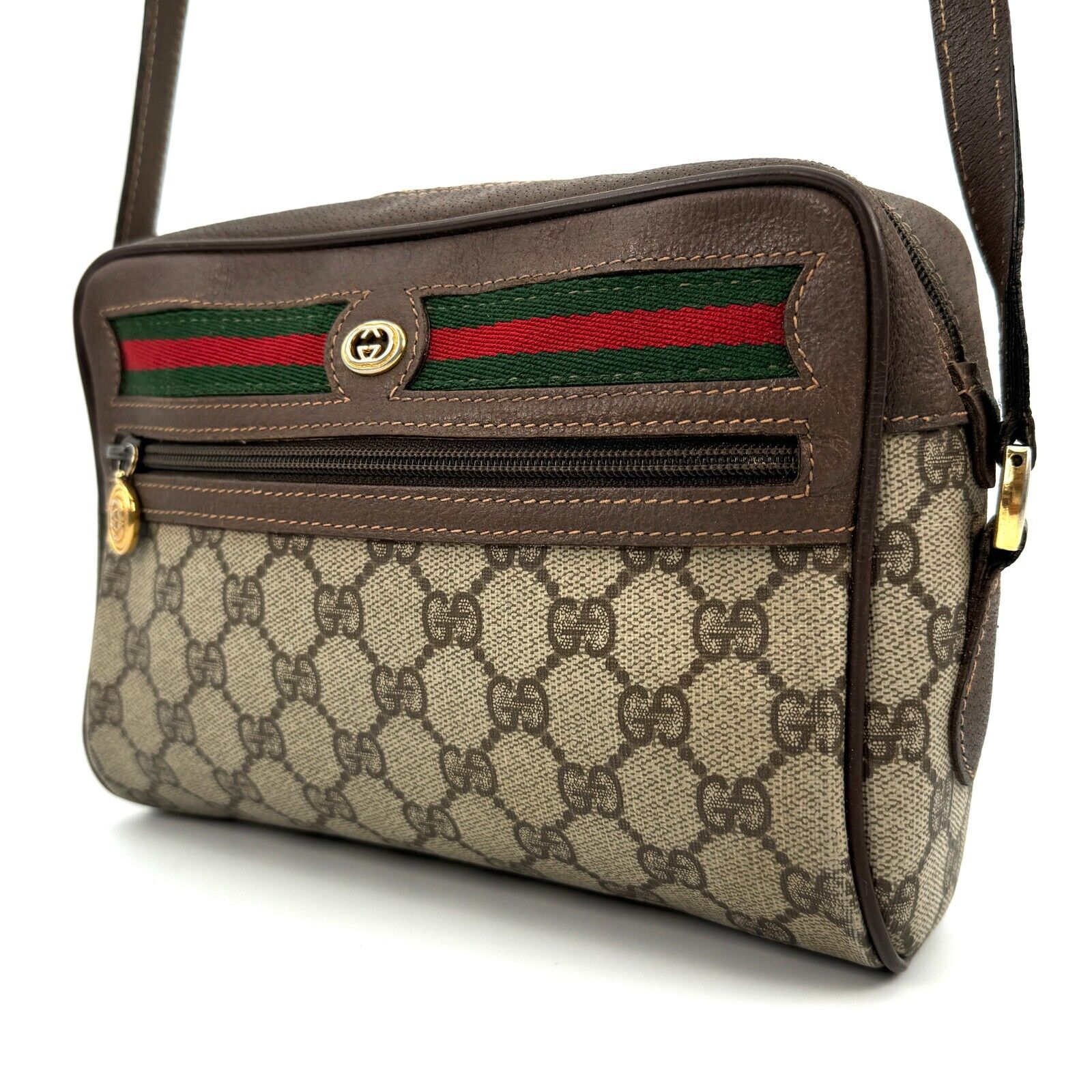 Gucci Vintage Shoulder Bag GG Sherry Line - Brown Leather PVC