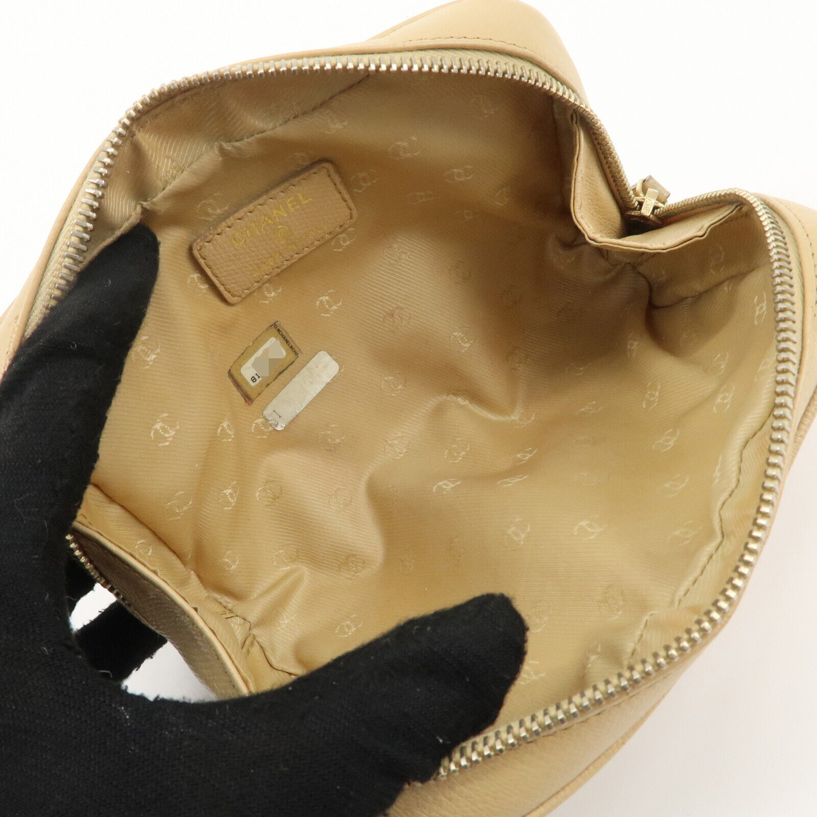 Chanel Leather Cosmetic Pouch - Beige & Gold