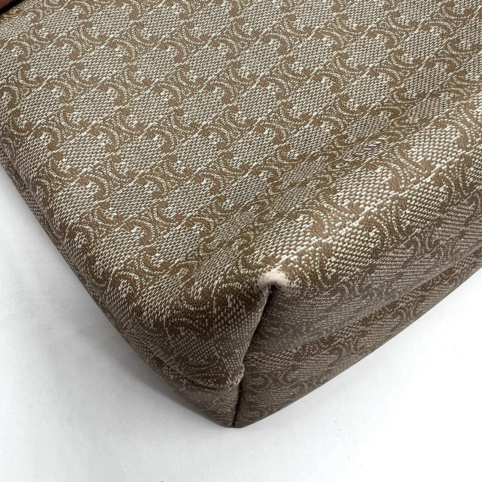 Celine Clutch Hand Bag Pouch Macadam PVC Leather Beige Brown