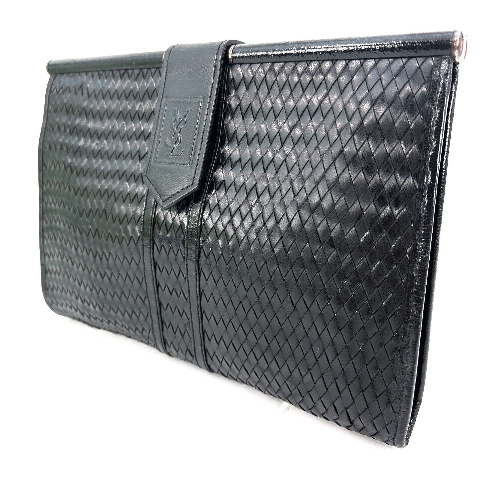 YVES SAINT LAURENT Vintage Clutch Hand Bag Leather Black