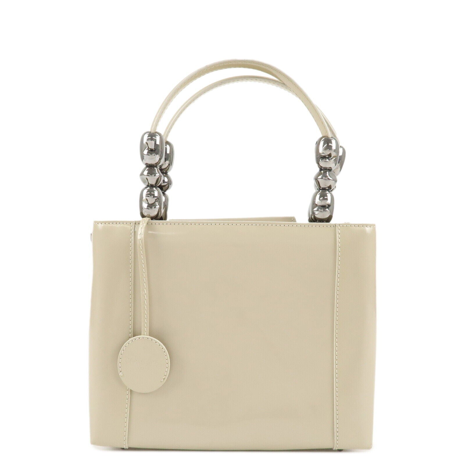 Christian Dior Maris Pearl Patent Leather Tote Bag Beige