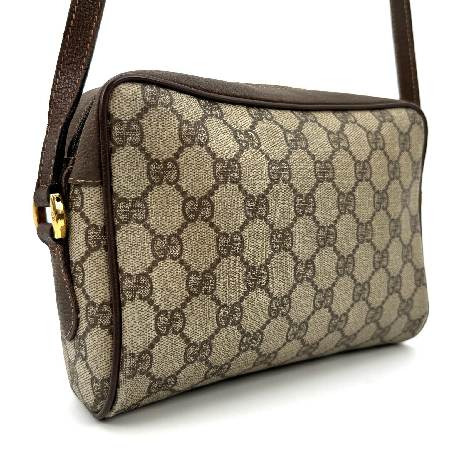 Gucci Vintage Shoulder Bag GG Sherry Line - Brown Leather PVC