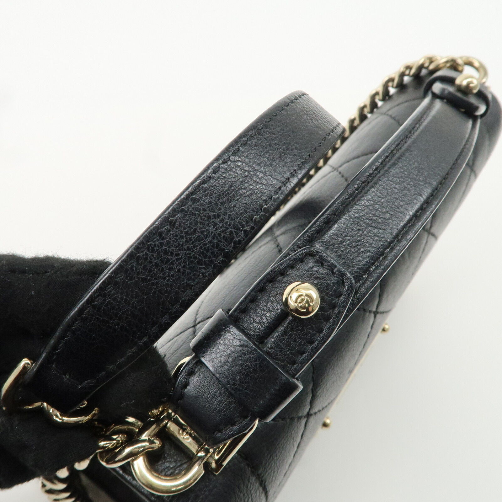 Chanel Logo Leather 2WAY Shoulder Bag Black & Gold Hardware