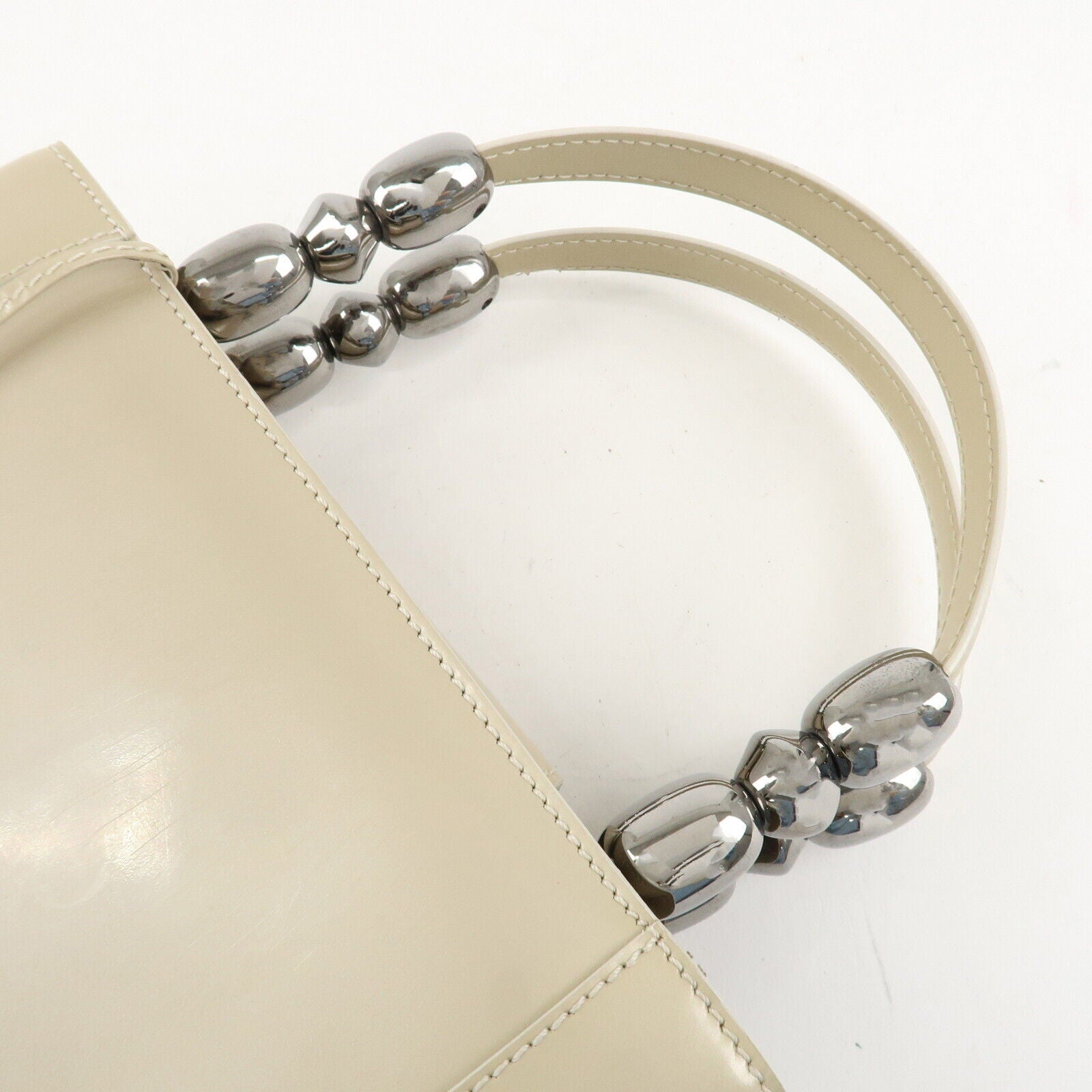 Christian Dior Maris Pearl Patent Leather Tote Bag Beige