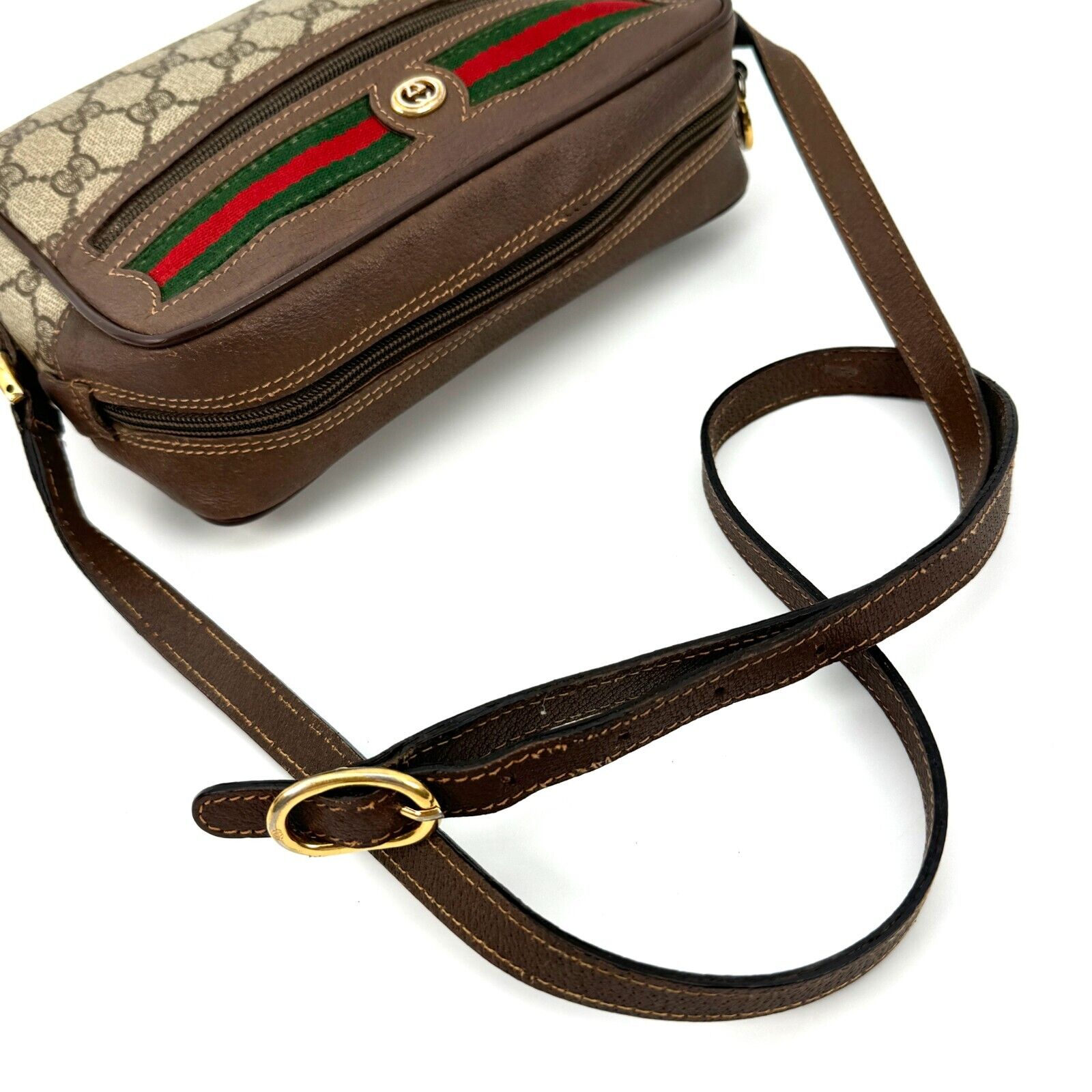 Gucci Vintage Shoulder Bag GG Sherry Line - Brown Leather PVC