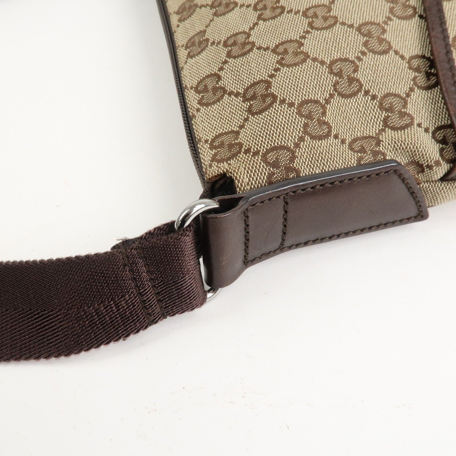Gucci GG Canvas Leather Shoulder Bag Crossbody Brown