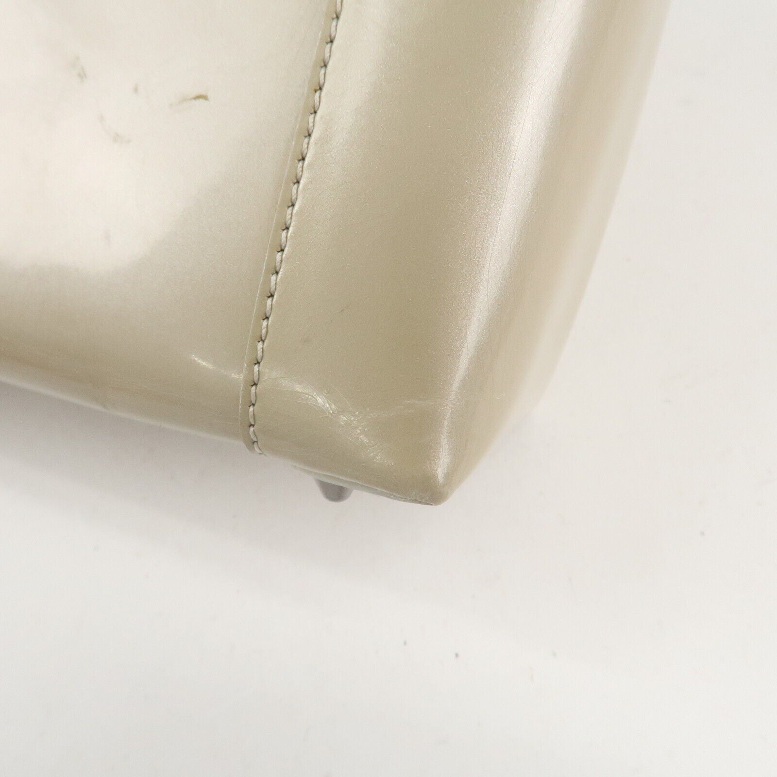 Christian Dior Maris Pearl Patent Leather Tote Bag Beige