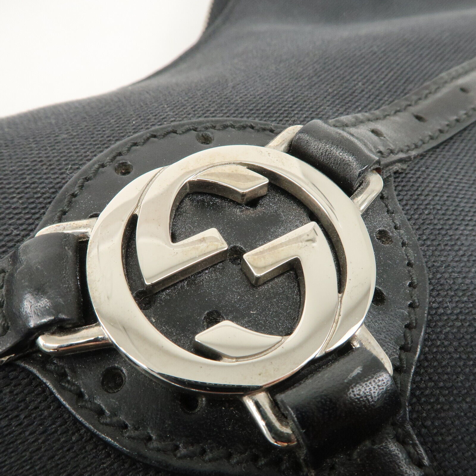 Gucci Interlocking G Canvas Leather One Shoulder Black Bag