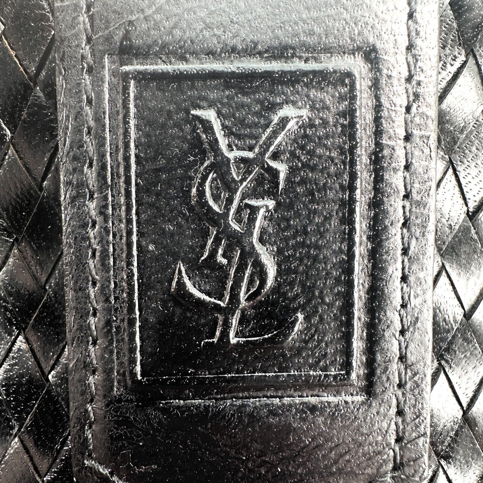 YVES SAINT LAURENT Vintage Clutch Hand Bag Leather Black