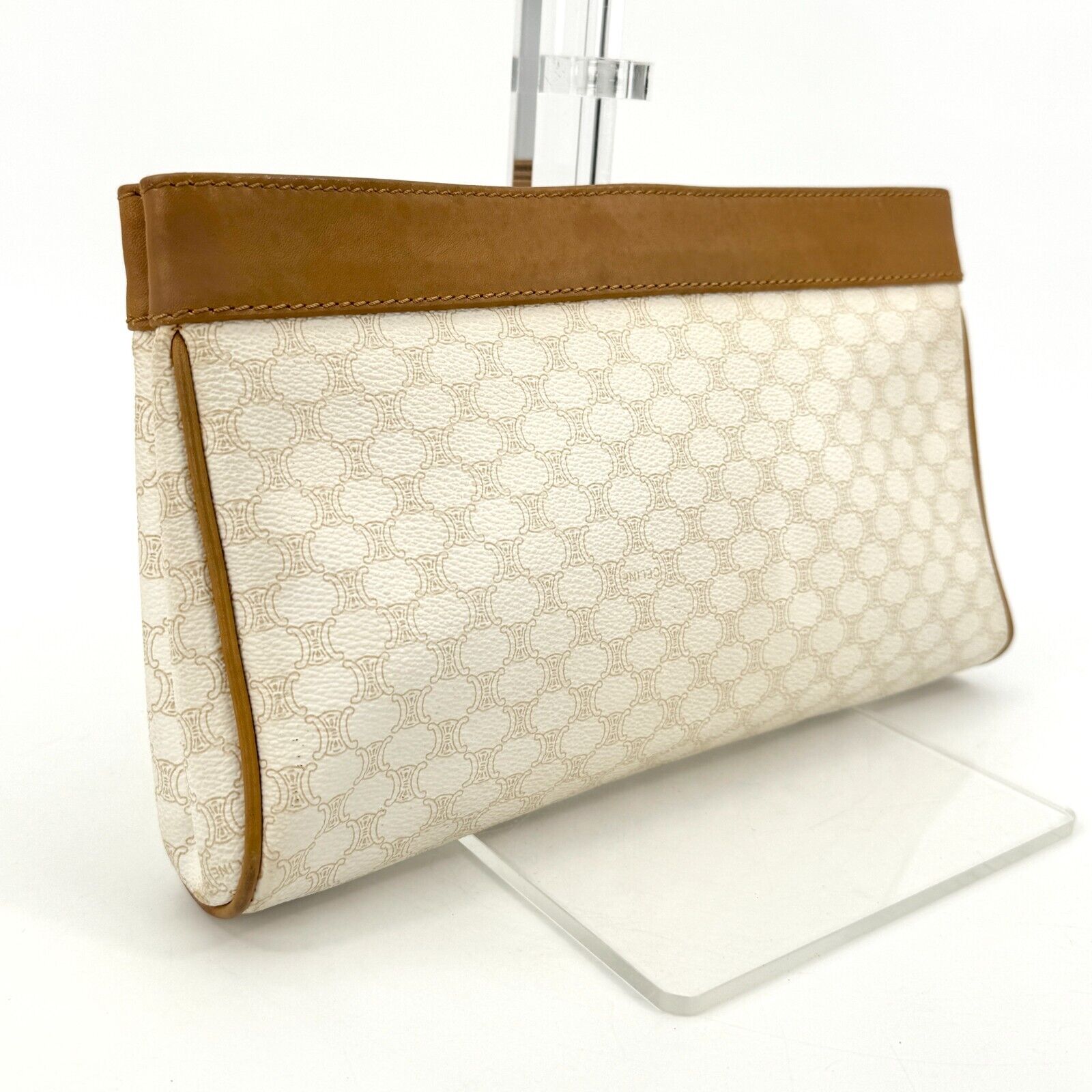 Celine Vintage Clutch Macadam PVC Ivory Leather