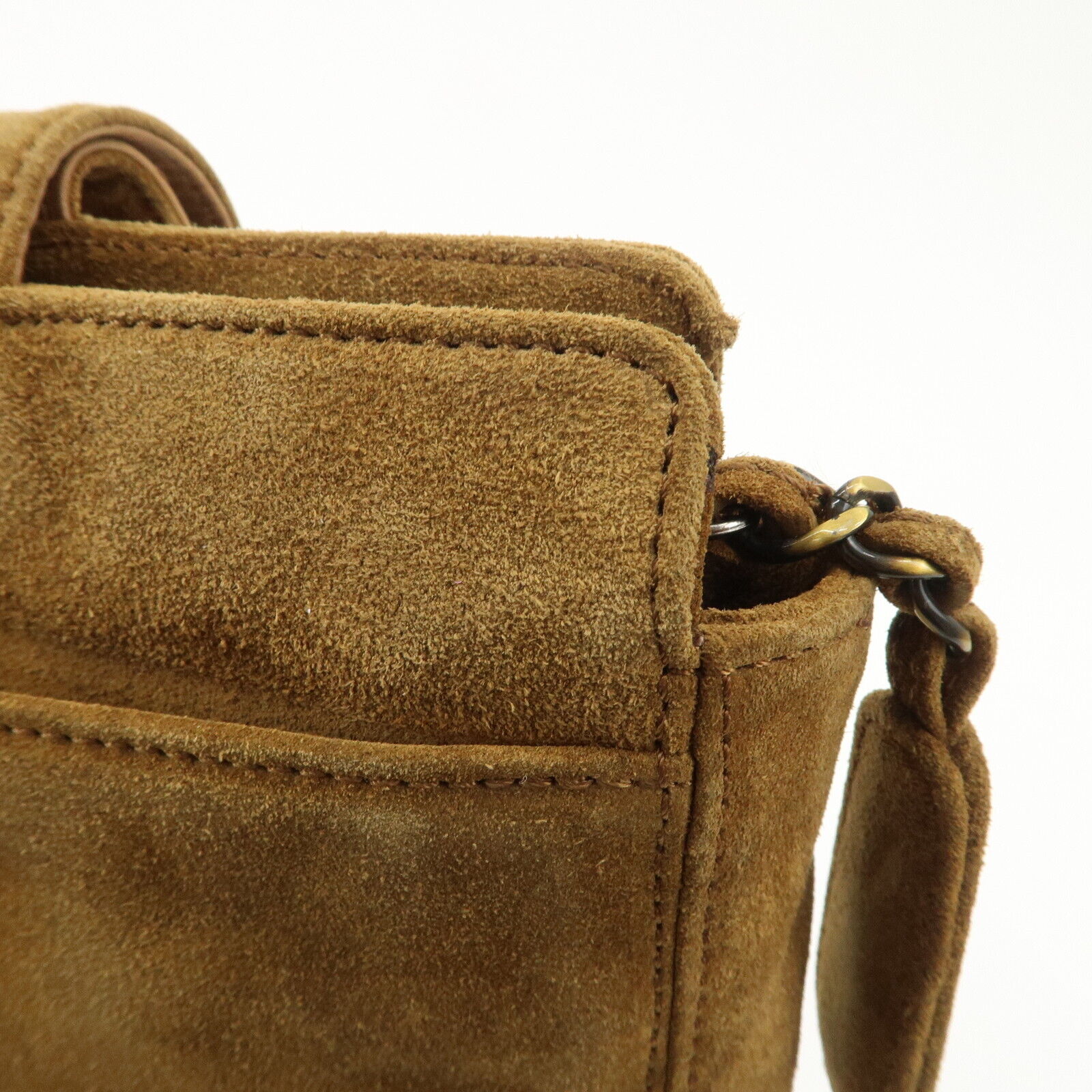 Chanel Logo Suede Tote Shoulder Bag - Brown