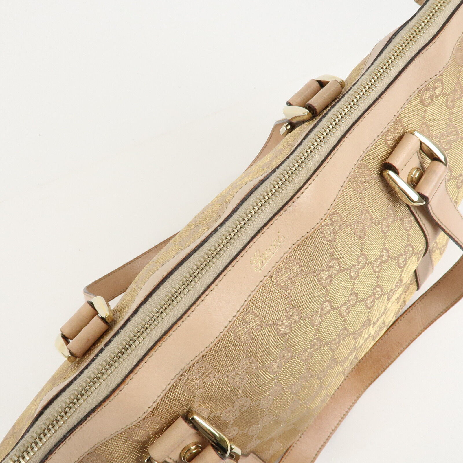 Gucci Abbey Line GG Canvas Leather Tote Bag - Pink White