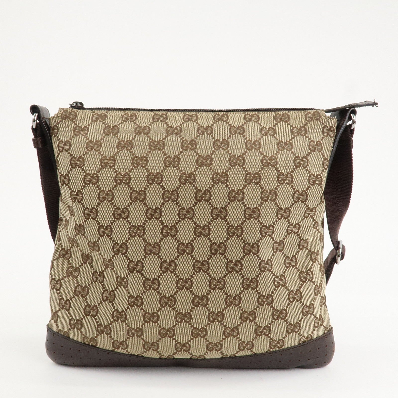 Gucci GG Canvas Leather Shoulder Bag Crossbody Brown