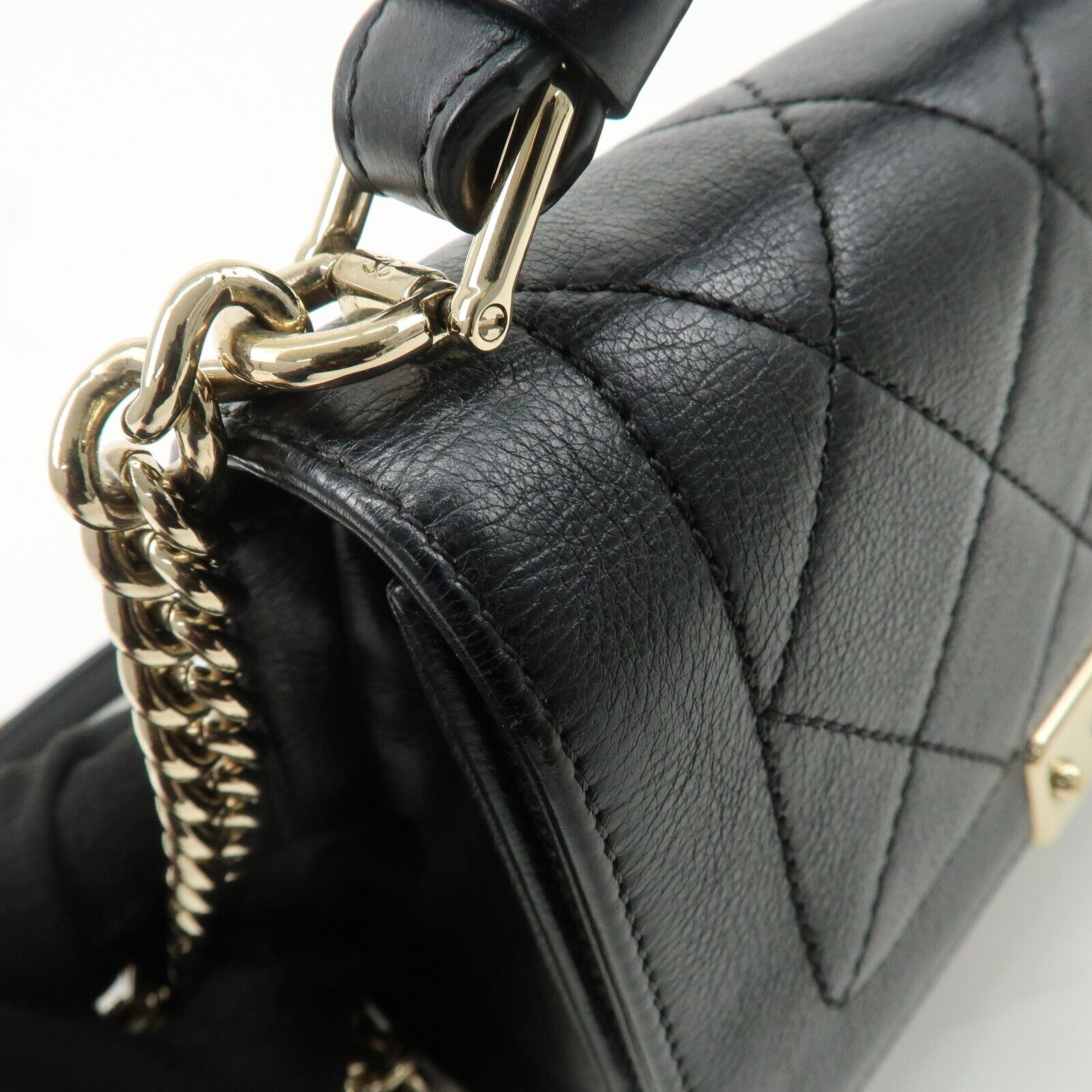 Chanel Logo Leather 2WAY Shoulder Bag Black & Gold Hardware