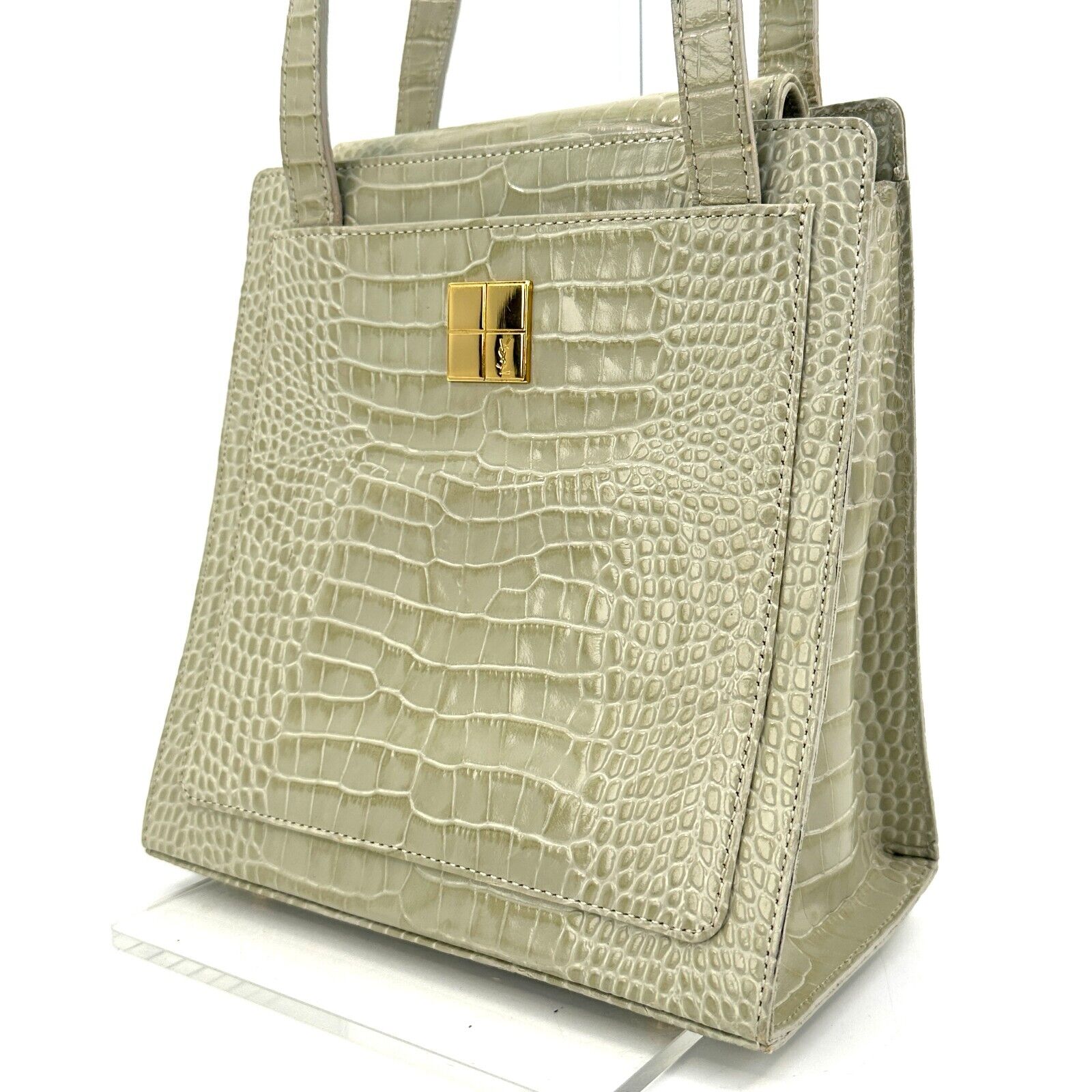 Yves Saint Laurent YSL Shoulder Mini Tote Bag White/Green Leather