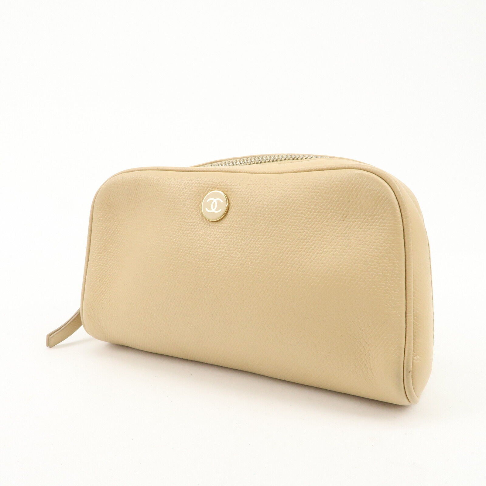 Chanel Leather Cosmetic Pouch - Beige & Gold