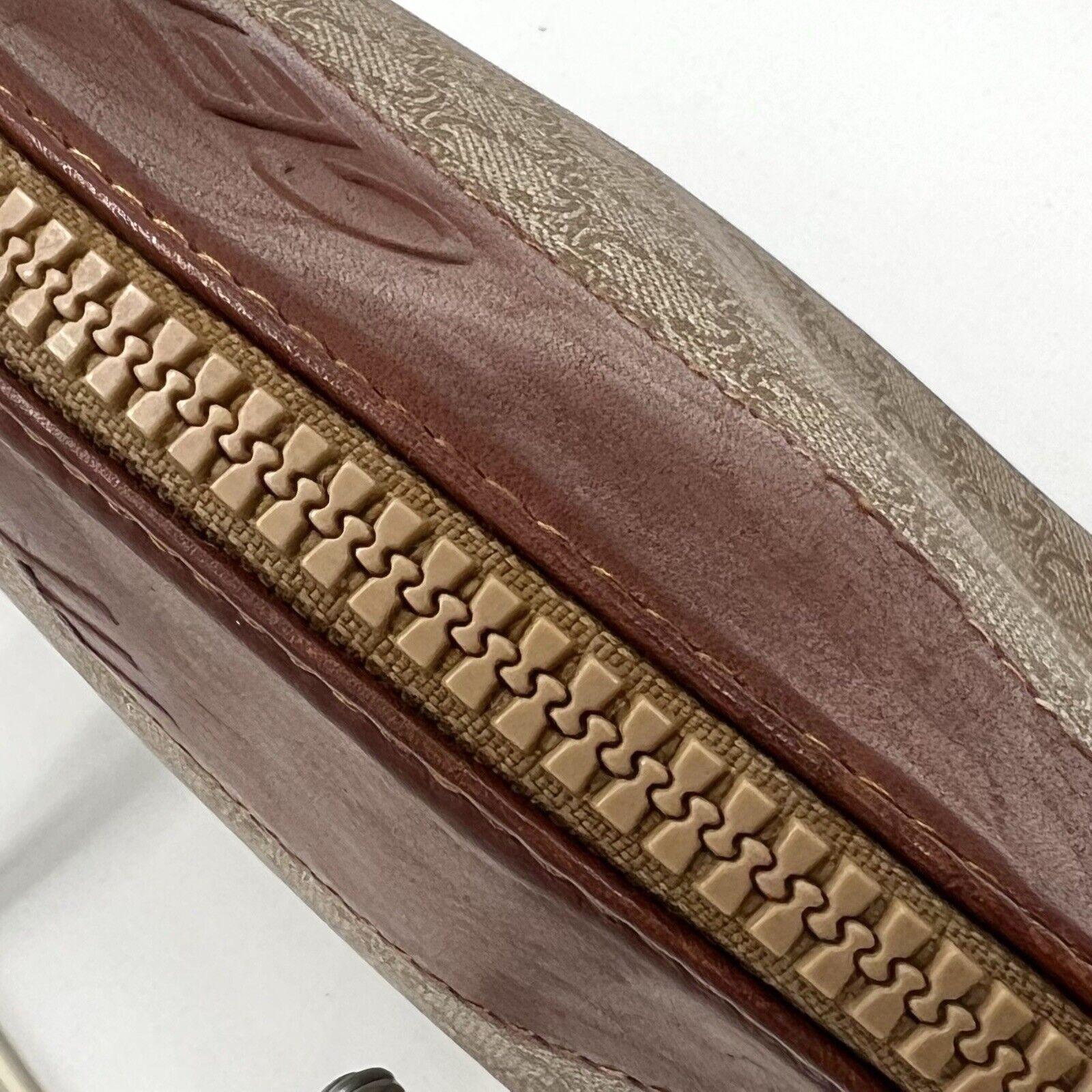 Celine Clutch Hand Bag Pouch Macadam PVC Leather Beige Brown
