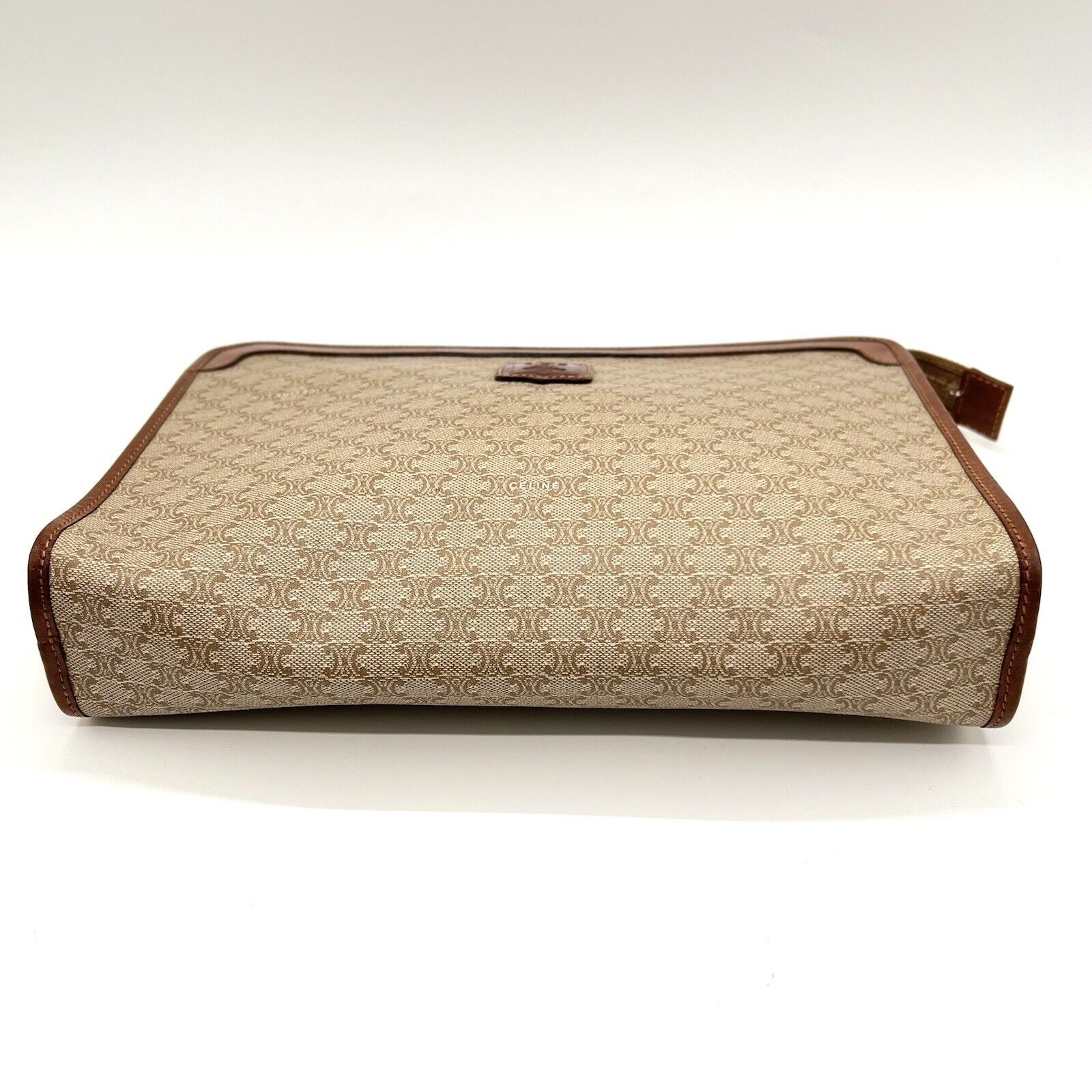 CELINE Vintage Clutch Bag Macadam Brown Purse PVC Leather
