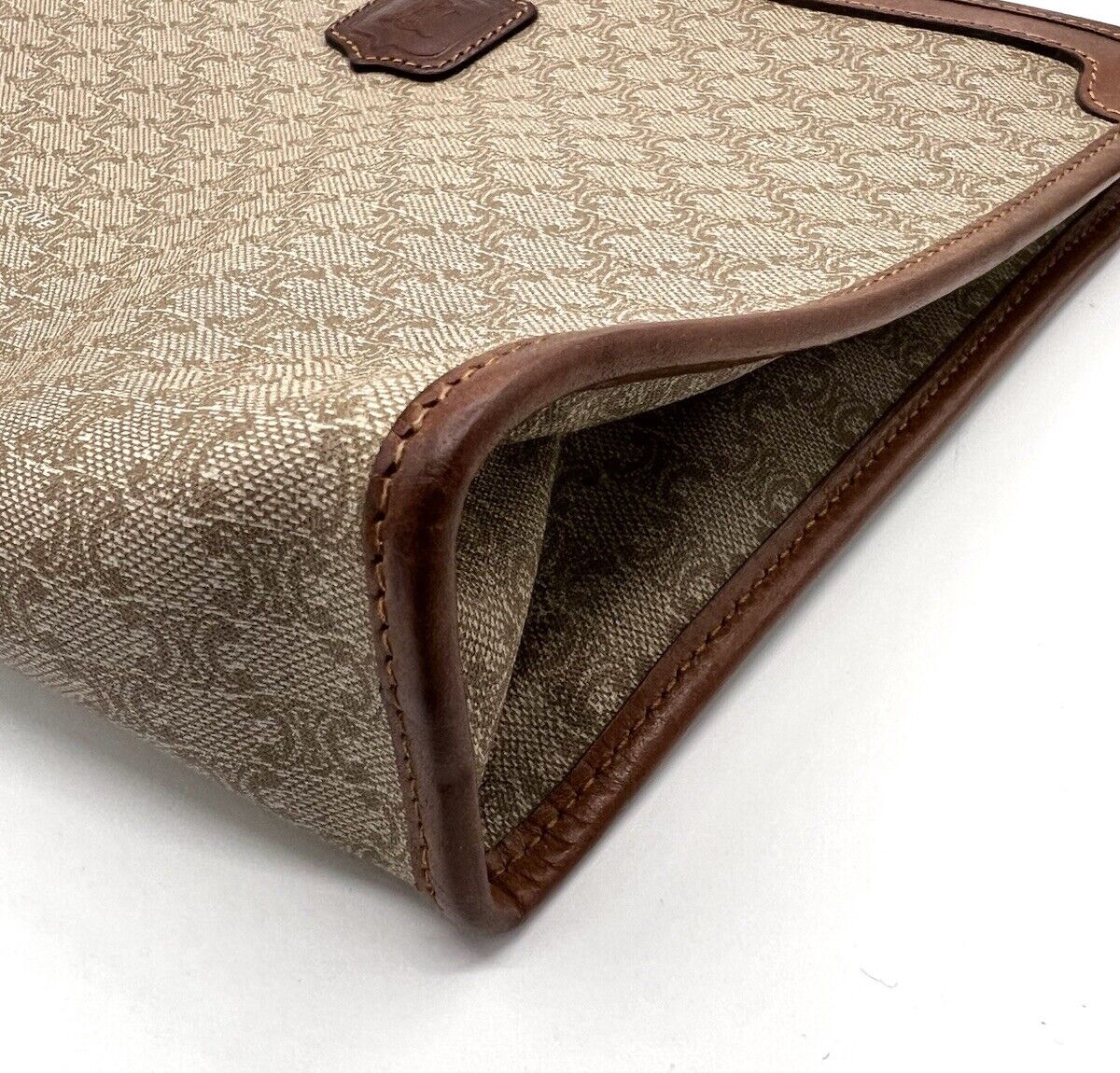 CELINE Vintage Clutch Bag Macadam Brown Purse PVC Leather