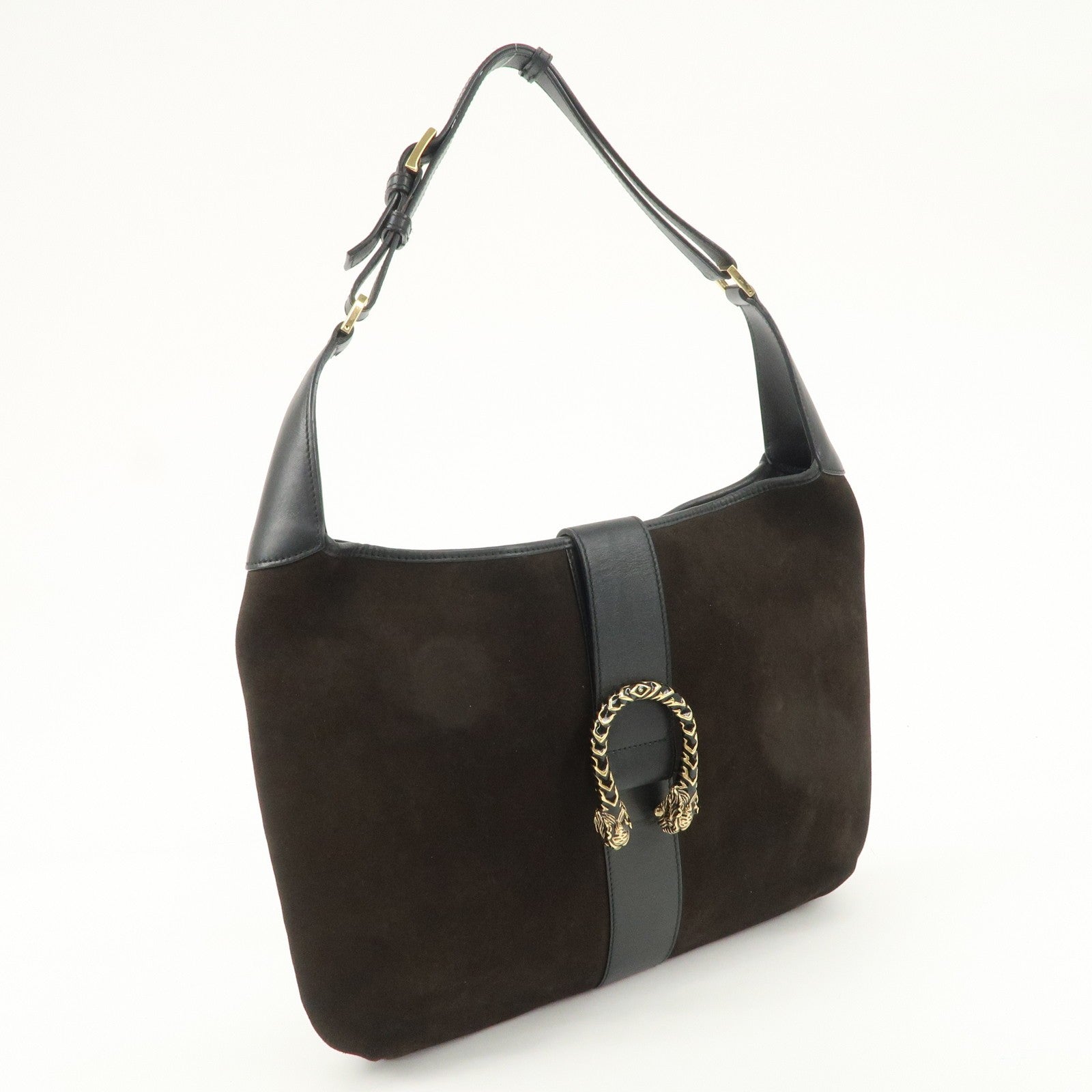 Gucci Duonissos Suede Leather Shoulder Bag - Dark Brown