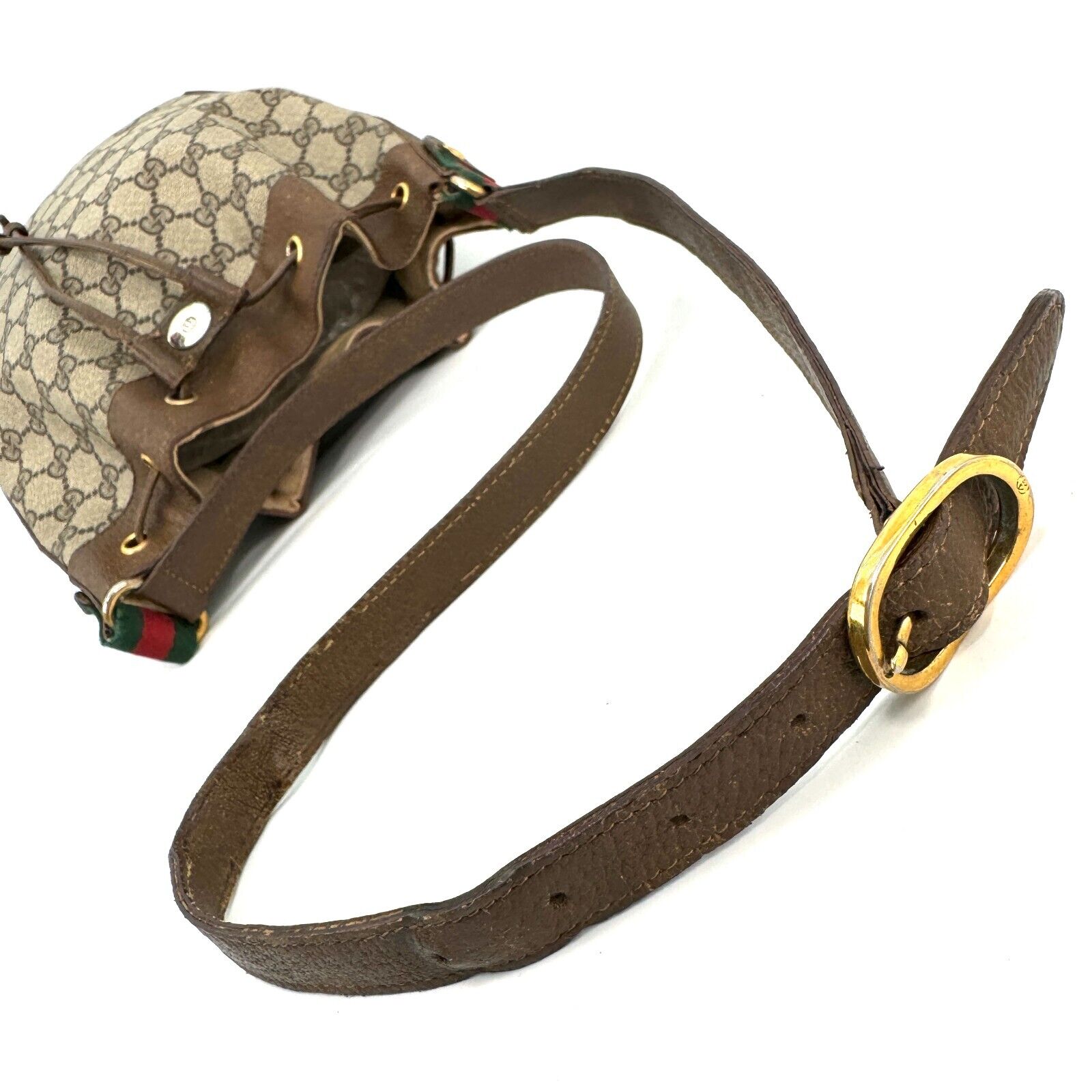 Gucci Vintage GG Sherry Line PVC Leather Drawstring Bucket Shoulder Bag